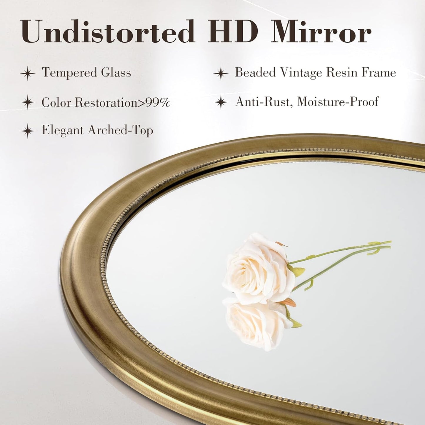 Axeman 32x48 Arched Wall Mirror, Decorative Bathroom Mirror, Traditional Vintage Wall Mounted Mirror with Beaded Frame for Accent Living Room Vanity Bedroom Entryway, Gold