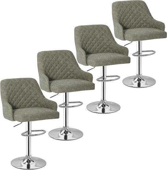 VECELO Bar Stools Set of 4, Adjustable Bar Stools with Back, Bar Height Stools for Kitchen Counter