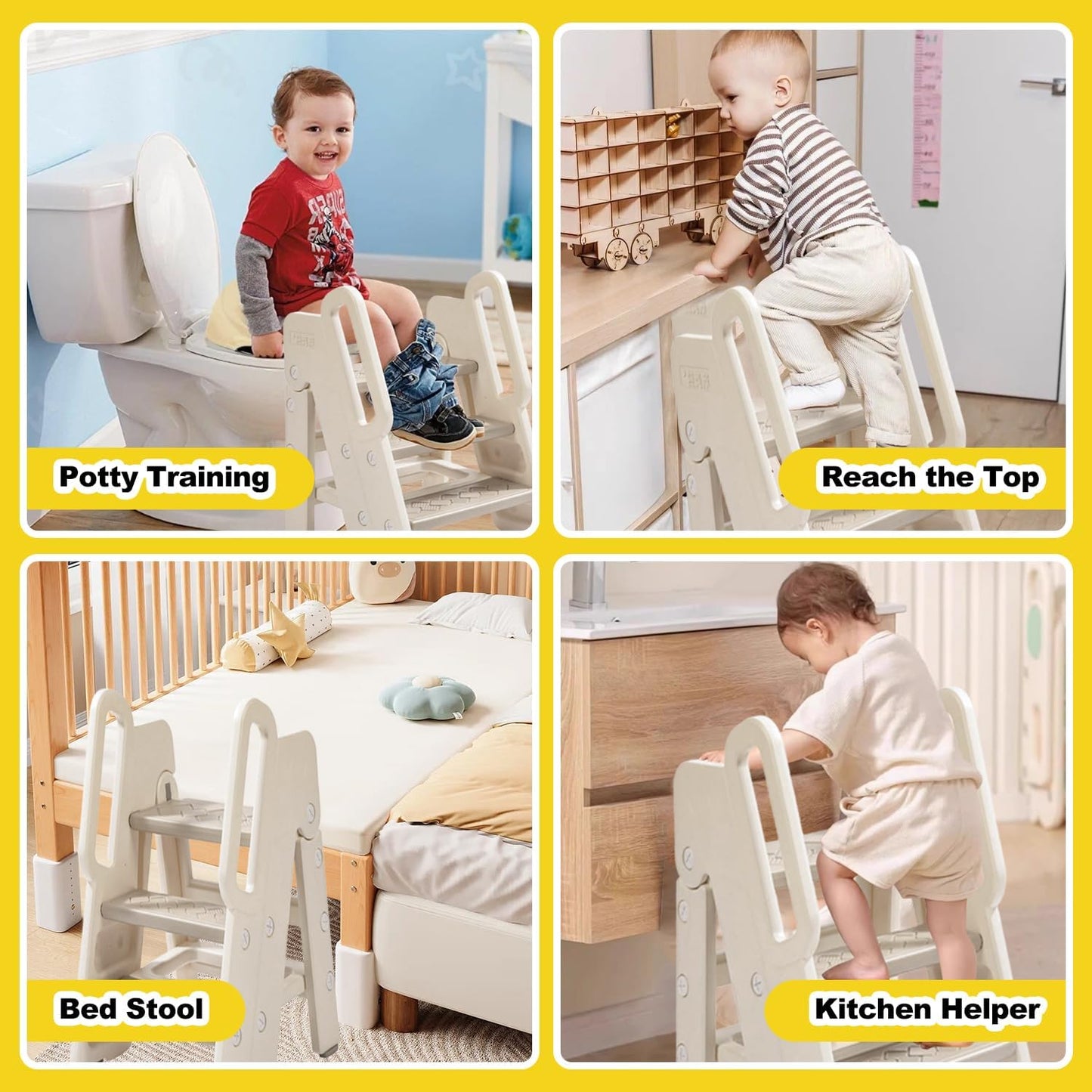 Kids Step Stool for Bathroom, Non-Slip Toddler Step Stool Kitchen Helper, 150lbs Load Bearing Foldable Toddler Tower for Kitchen Counter, Kids Stool for Bathroom Sink