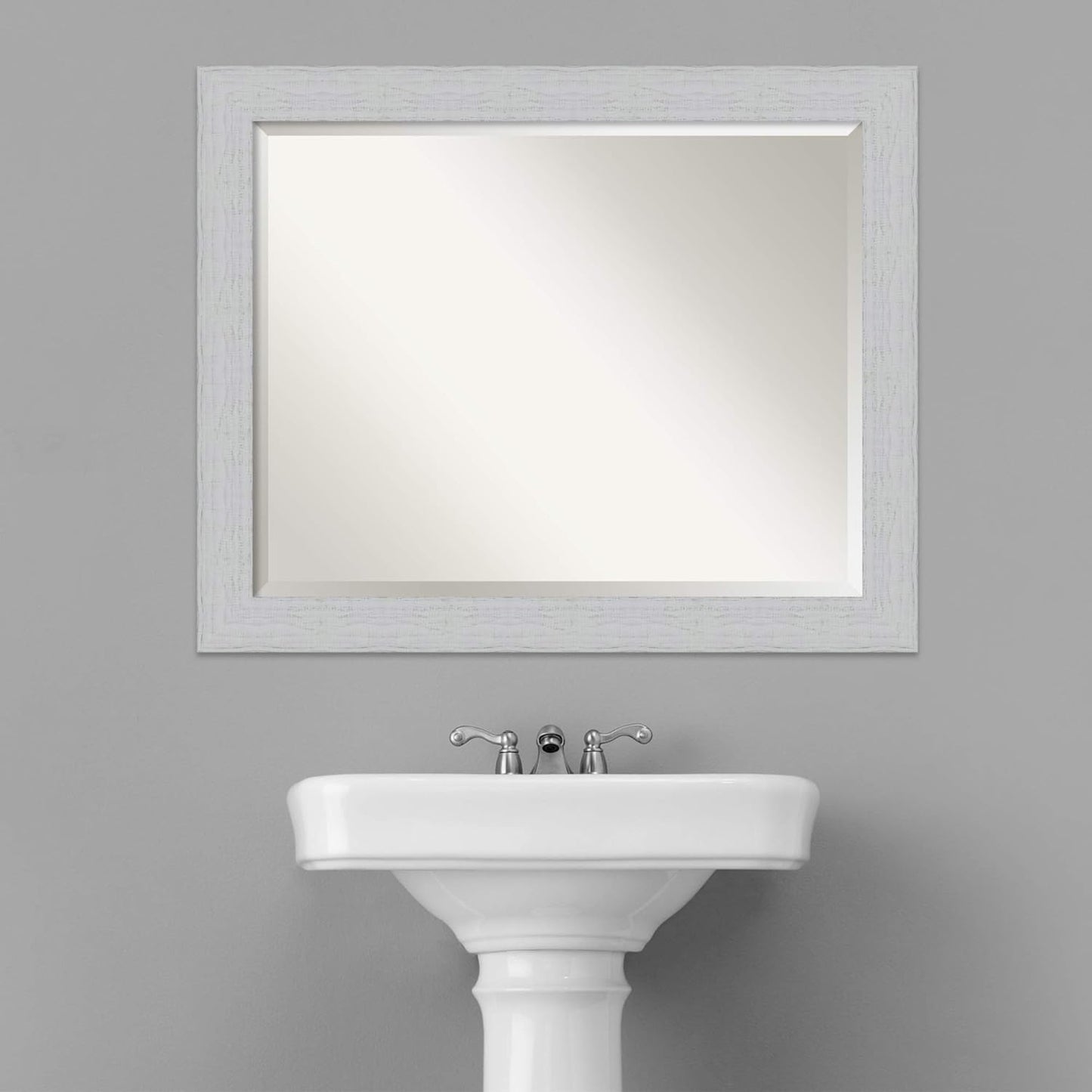 Amanti Art White Bathroom Mirror for Over Sink, 26x32 Shiplap White Rectangle Vanity Mirror, Large Coastal Wood Frame, Hangs Horizonally and Vertically, Bathroom Wall Decor, Beveled Edge from WI, USA