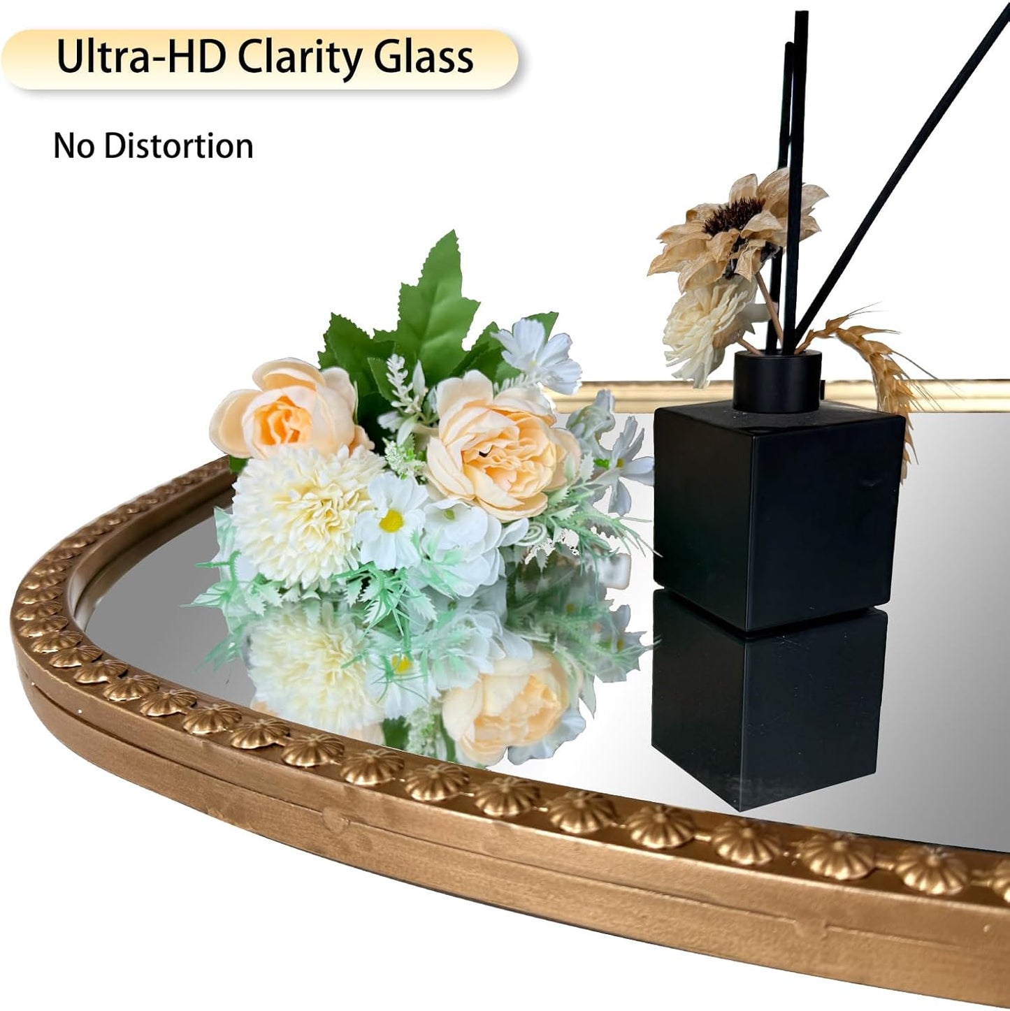 Large Arched Mirror, 20"x53" Gold Arch Floor Mirrors for Dressing, Metal Beaded Frame Decorative Accent Mirror, Ornate Vintage Mirrors for Living Room Bedroom Bathroom Entryway