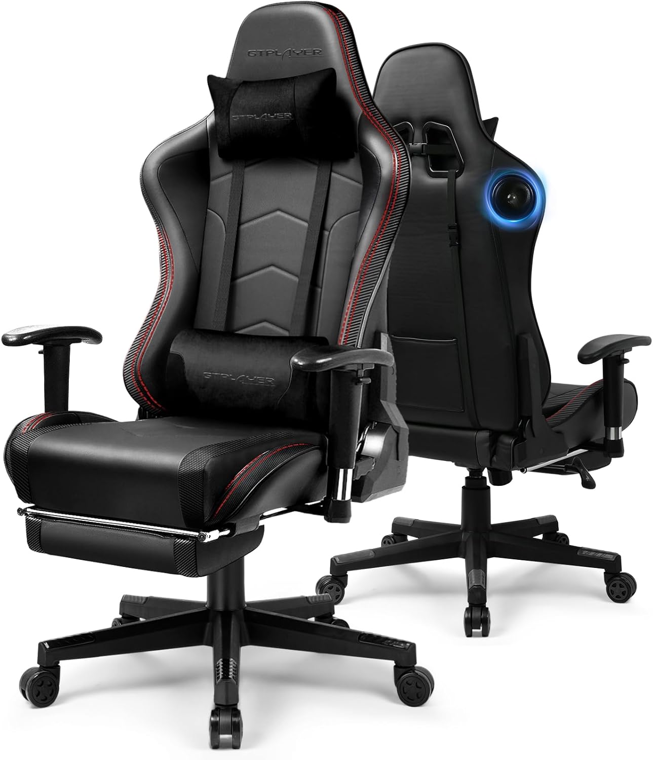 GTPLAYER Gaming Chair with Bluetooth Speakers and Footrest, Ergonomic Gamer Chair with Reclining Backrest, 3D Armrests, Adjustable Seat Height, Computer Desk Chair for Adults (Black)