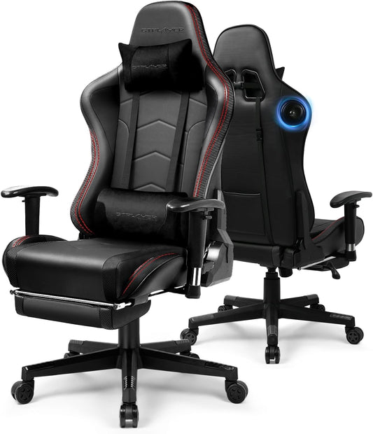 GTPLAYER Gaming Chair with Bluetooth Speakers and Footrest, Ergonomic Gamer Chair with Reclining Backrest, 3D Armrests, Adjustable Seat Height, Computer Desk Chair for Adults (Black)