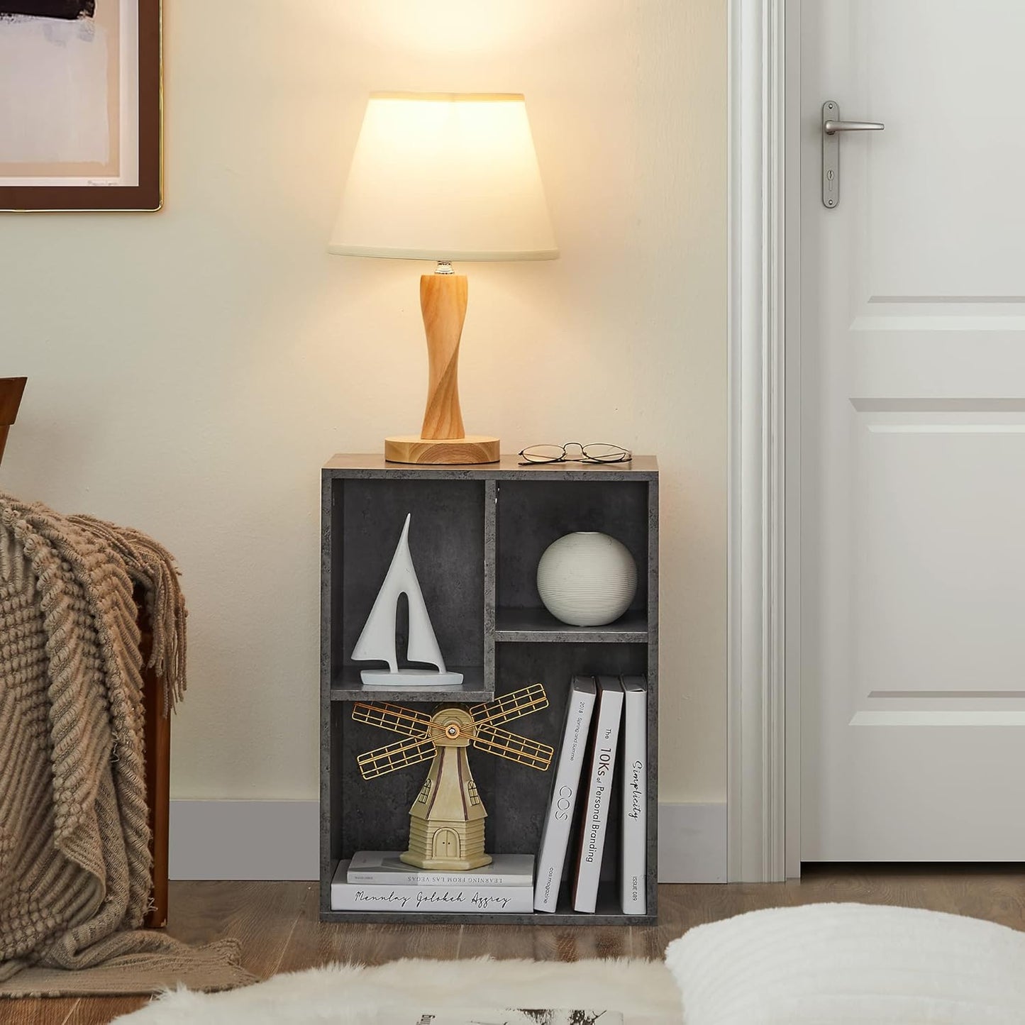 VECELO Small Bookshelf, 3 Cube Shelf, Fits Tallest Hardcovers, Horizontal Available, Short Bookcase for Small Spaces,Modern Gray