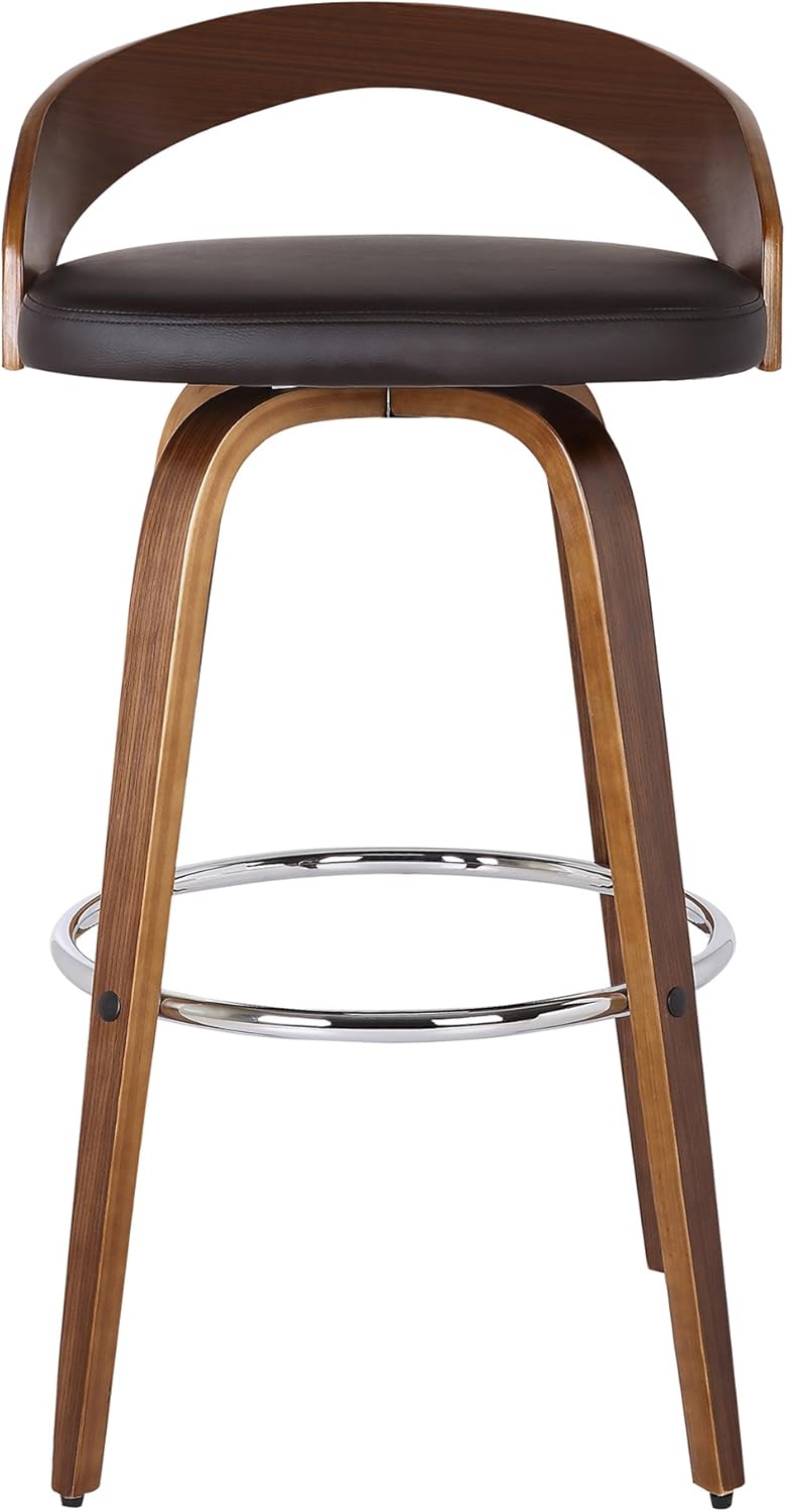 Armen Living Sonia 26" Counter Height Swivel Brown Faux Leather and Walnut Wood Bar Stool - Set of 4
