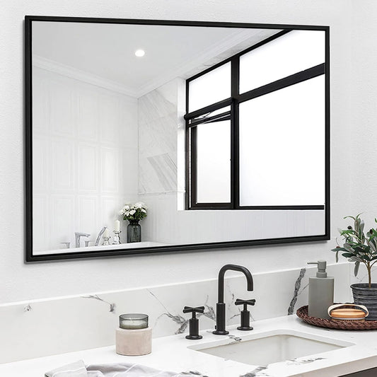 Bathroom Mirror 30x40 Inch, Black Frame Mirror 30"x40", Rectangle Wall Mounted Mirror, Metal Framed Vanity Mirror for Wall 30 by 40, Modern Mirror Hangs Horizontal Or Vertical