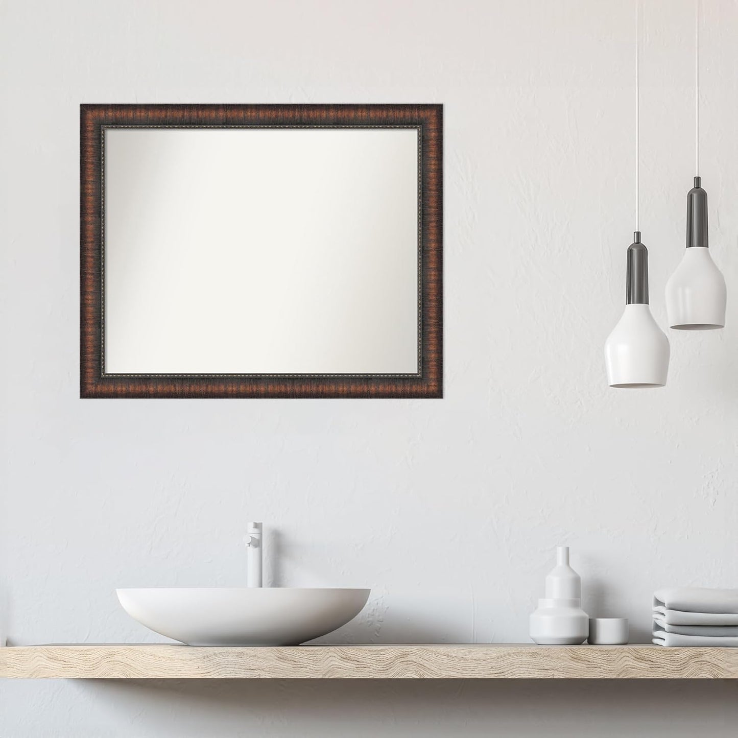 Amanti Art White Bathroom Mirror for Over Sink, 25x31 Cabinet White Narrow Rectangle Vanity Mirror, Large Modern Frame, Hangs Horizonally and Vertically, Bathroom Wall Decor, Non-Beveled Edge