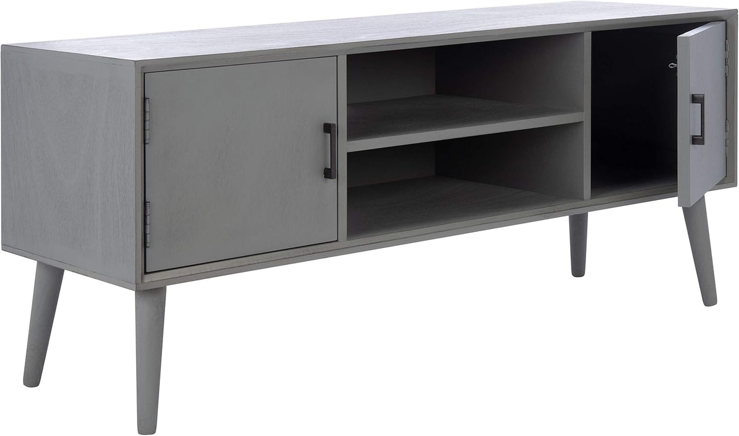 SAFAVIEH Sorrel TV Stand for up to 55" Flatscreen – Distressed Grey, 2 Doors with Interior Storage, 2 Open Shelves, Entertainment Media Console (MED5701D)