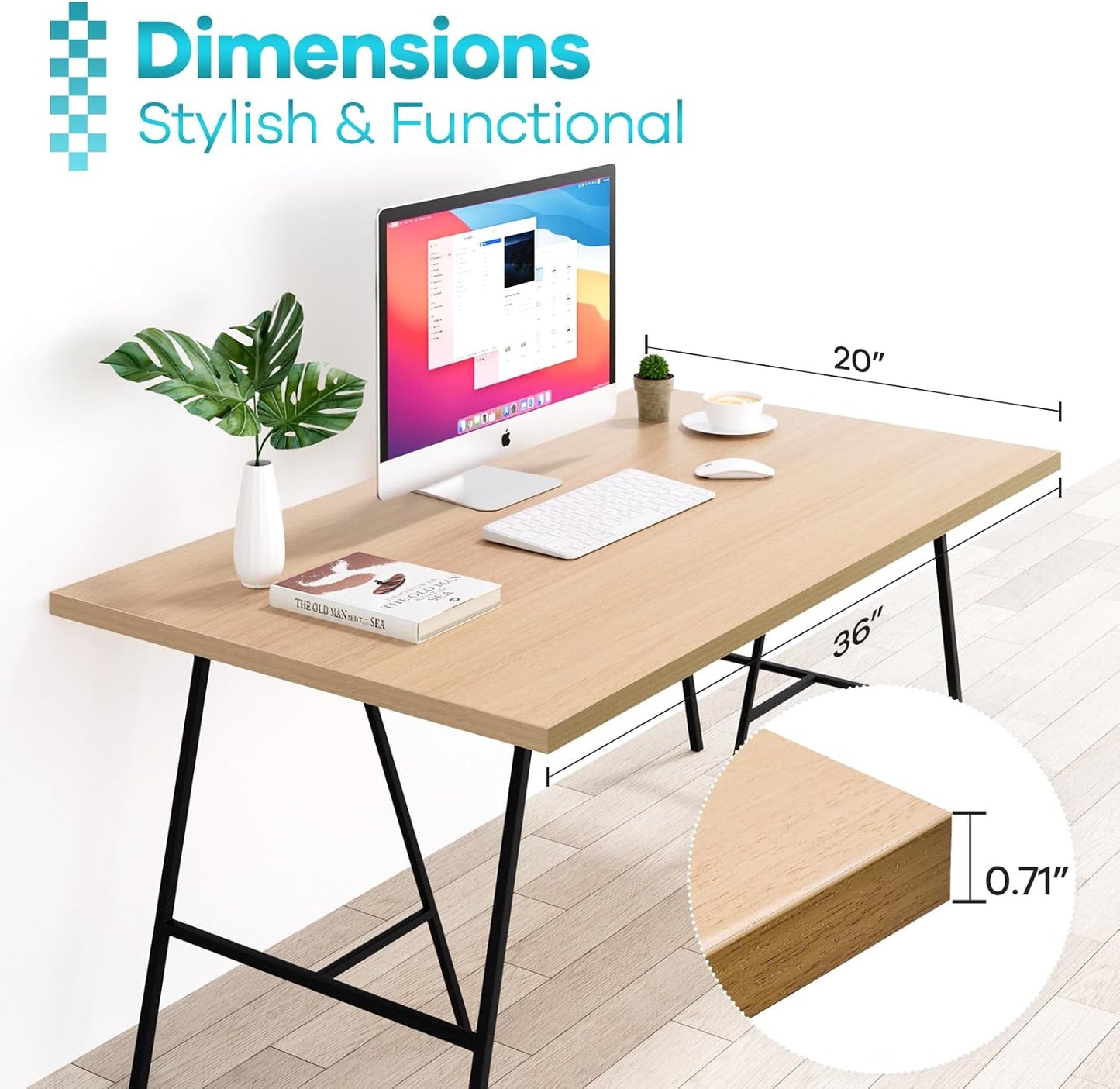 Kaboon Universal Tabletop 36"x20", Solid One-Piece Melamine Table Top, Double L-Desk Floating Desk DIY, Home and Office Countertop, Light Walnut
