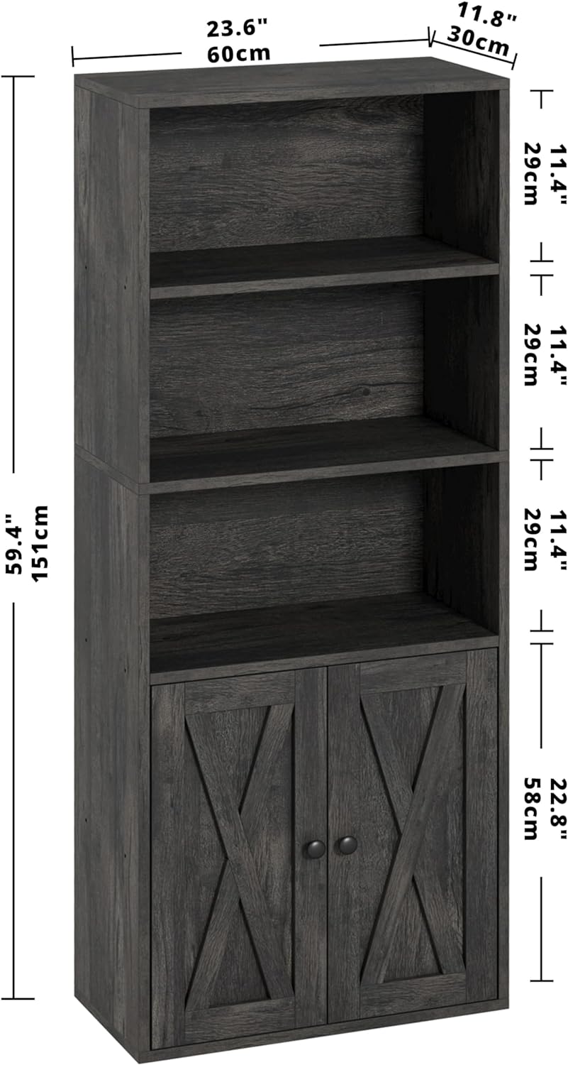 IRONCK Industrial Bookshelves and Bookcases with Doors 11.8 in Depth Floor Standing 5 Shelf Display Storage Shelves Bookcase Home Decor Furniture for Home, Office, Living Room, Bedroom
