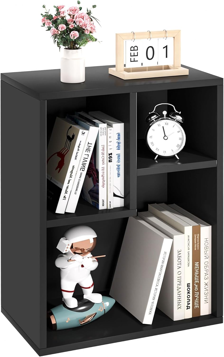 VECELO Small Bookshelf, 3 Cube Shelf, Fits Tallest Hardcovers, Horizontal Available, Short Bookcase for Small Spaces, Matte Black