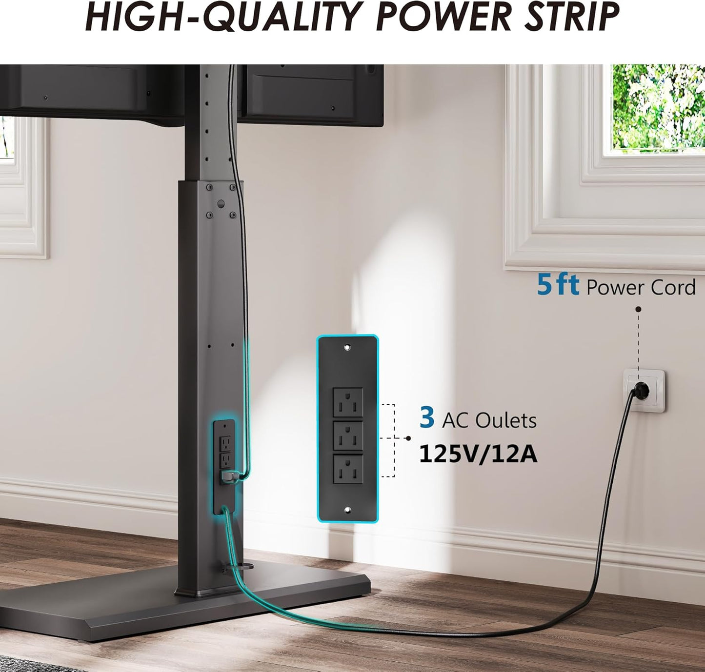 FITUEYES Floor Swivel TV Stand with Power Outlet for 32-65 Inch TVs, Floor TV Stand with Mount Height Adjustable with Iron Base, Hold Up to 88lbs, Space Saving for Bedroom, Living Room