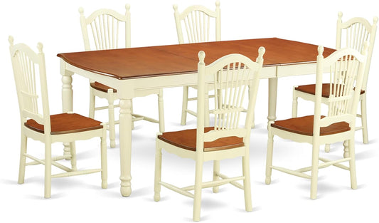 East West Furniture DOVE7-WHI-W 7 Piece Dining Room Furniture Set Consist of a Rectangle Kitchen Table with Butterfly Leaf and 6 Dining Chairs, 42x78 Inch, Buttermilk & Cherry