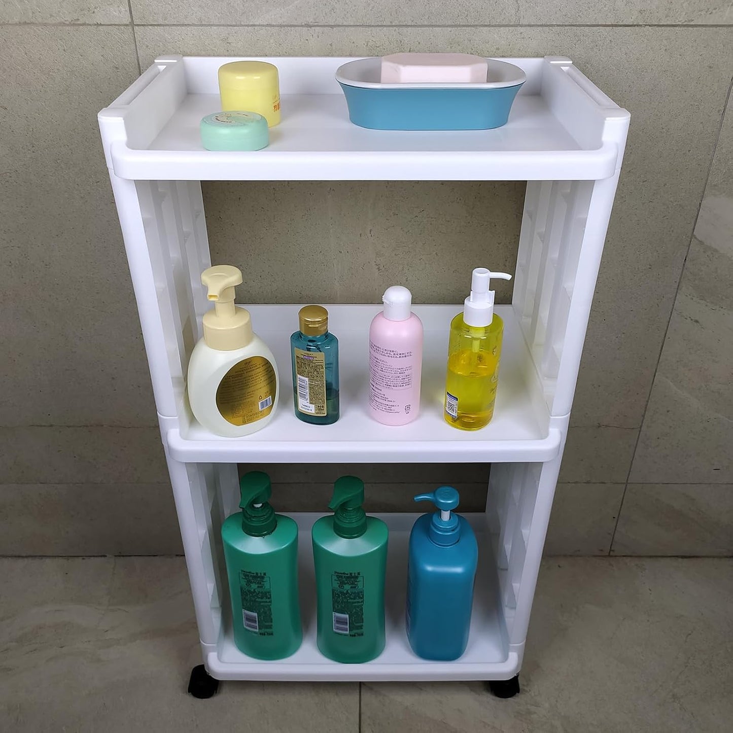 3 Tier Rolling Storage Cart Organizer Shelf on Wheels Movable Organization Rack with Wheels Shelving Unit Trolley for Bathroom Laundry Room Office Utility Cart (Taller Size)