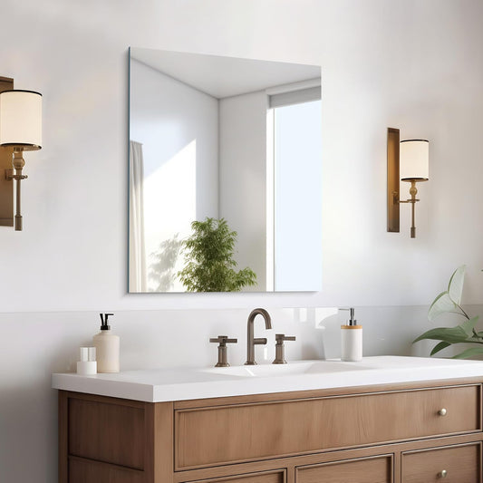 Frameless Mirror, 24x30 Inch Bathroom Mirror for Wall, Rectangle Bathroom Vanity Mirrors with Polished Edge, Hangs Horizontally or Vertically for Bathroom, Bedroom and Living Room