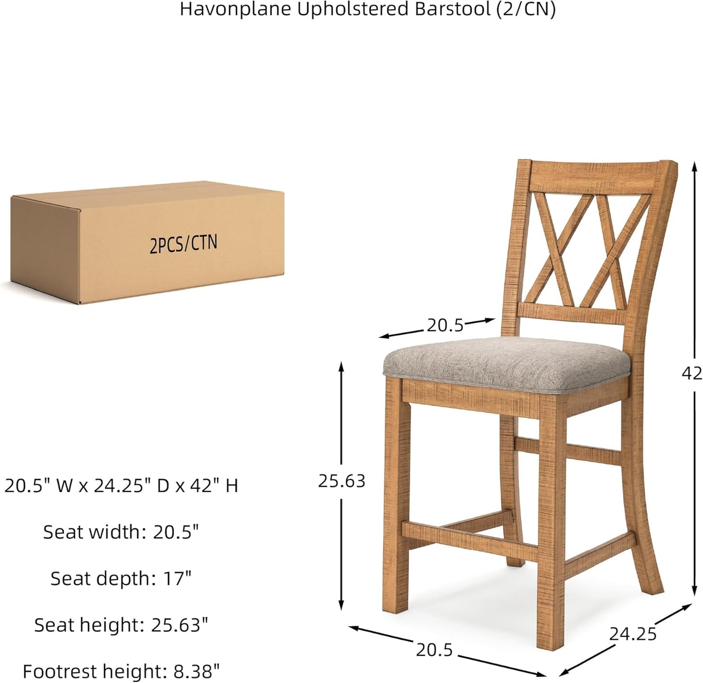 Signature Design by Ashley Havonplane Rustic Armless 25.63" Counter Height Upholstered Bar Stool with Foot Rest, Set of 2, Light Brown & Light Gray