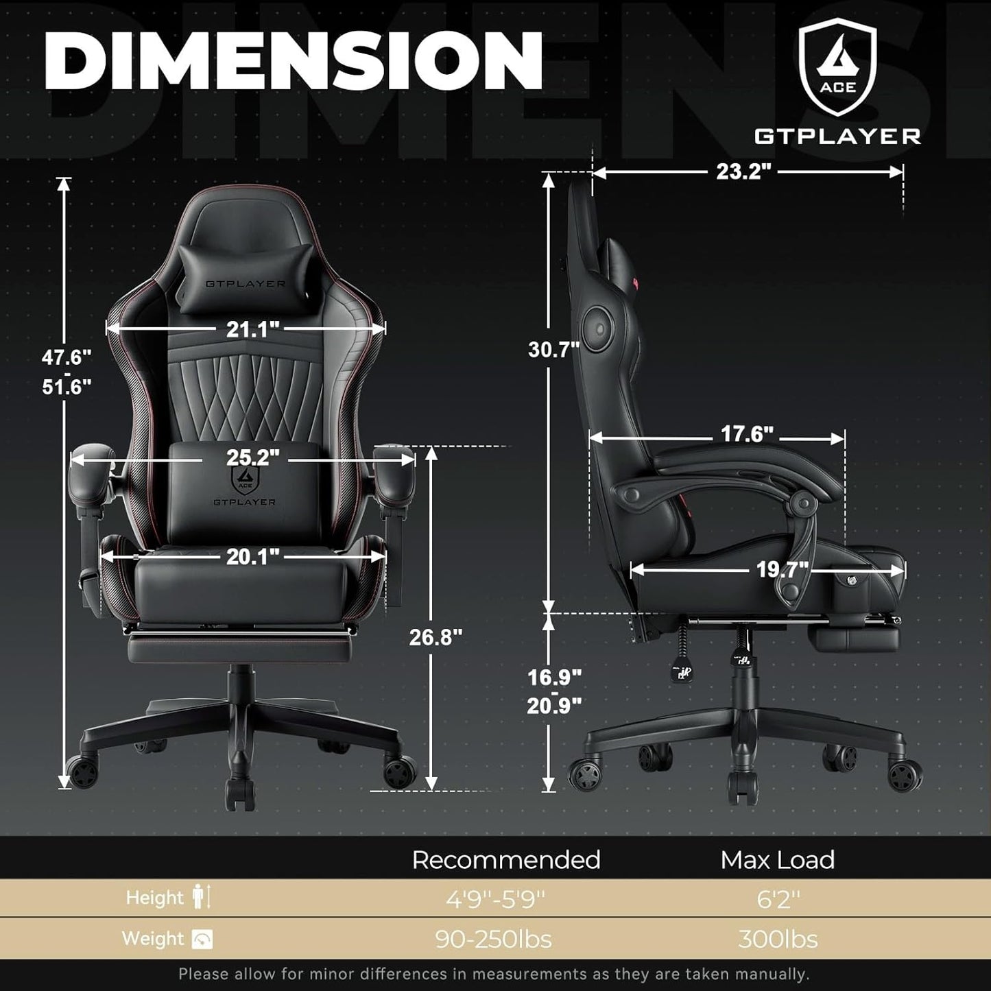 GTPLAYER ACE-PRO Music Gaming Chairs – Built-in Speakers, App Support & Bluetooth Control, Footrest & Pocket, Gamer Chair for Adults, Black & Red Stitch