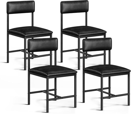 DWVO Dining Room Chairs Set of 4 Black Modern Upholstered Dining Chairs Faux Leather Restaurant Chairs with Metal Legs for Living Room Kitchen 4 Pack, Black