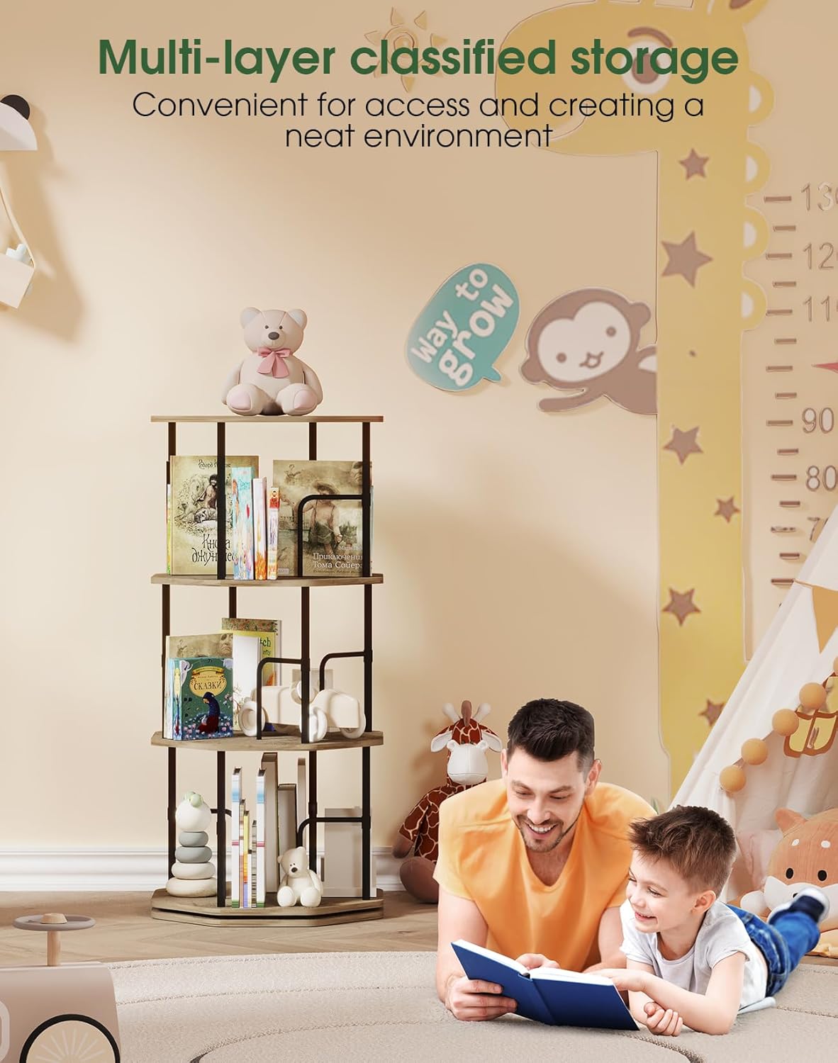 5 Tier Rotating Bookshelf, 360 Display Round Spinning Bookshelf Tower for Kids Room, Corner Shelf for Living Room, Office, Bedroom, Black