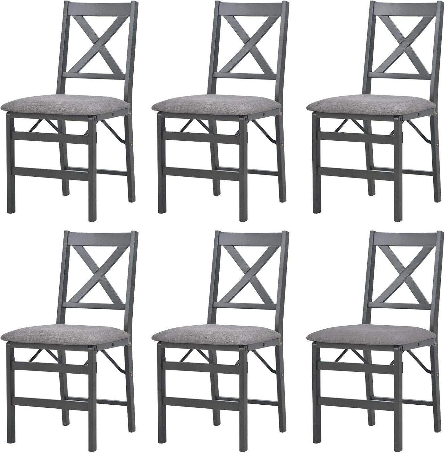COLAMY Folding Dining Chairs Set of 6, Foldable Chairs with Padded Seats, Wood Folding Dining Room Chairs for Kitchen, Party, Camping, Dark Grey