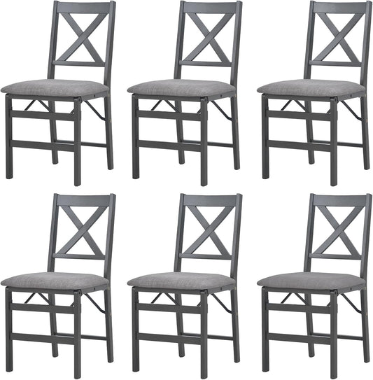 COLAMY Folding Dining Chairs Set of 6, Foldable Chairs with Padded Seats, Wood Folding Dining Room Chairs for Kitchen, Party, Camping, Dark Grey
