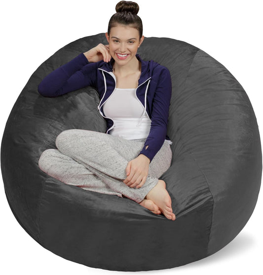 Sofa Sack Bean Bag Chair - Plush, Ultra Soft - Memory Foam Bean Bag Chair with Microsuede Cover - Stuffed Foam Filled Furniture and Accessories for Dorm Room 5 Feet - Charcoal