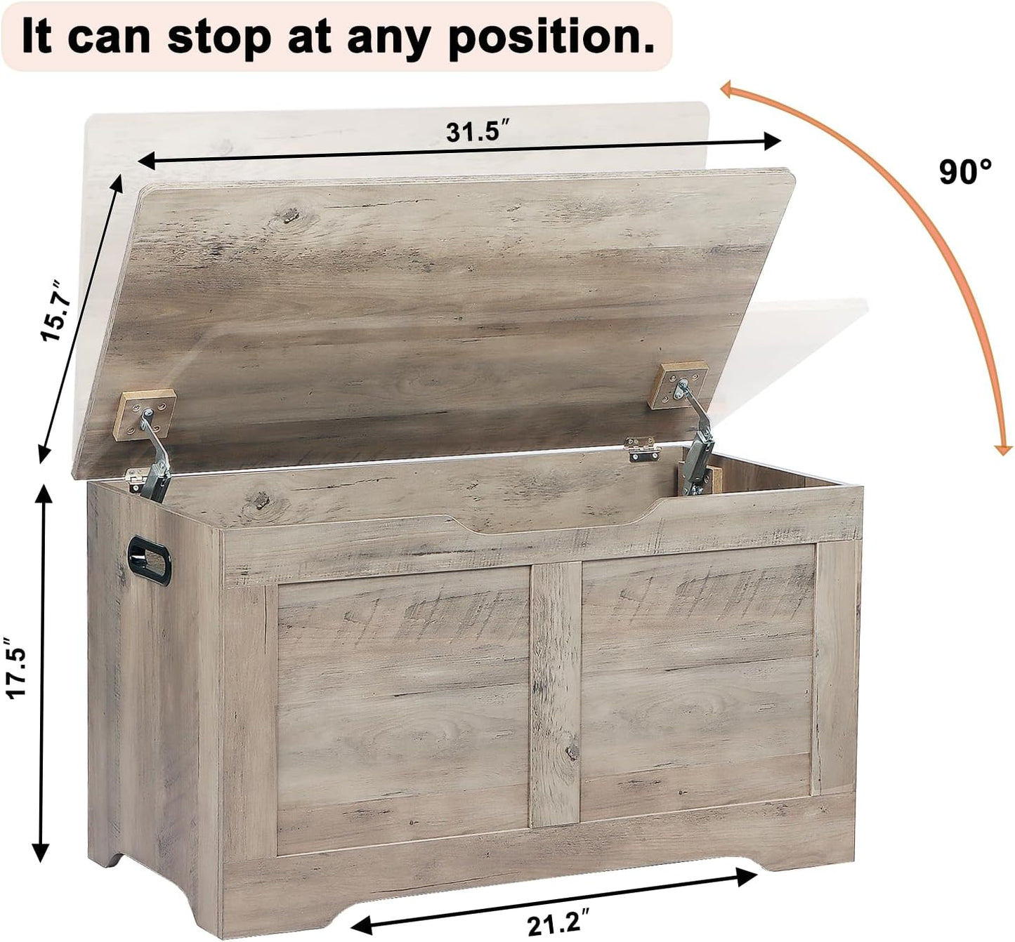 31.5" Storage Chest, Wooden Storage Bench, Lift Top Toy Chest with 2 Safety Hinges, Large Toy Box, Entryway Shoes Bench for Living Room, Bedroom, Grey