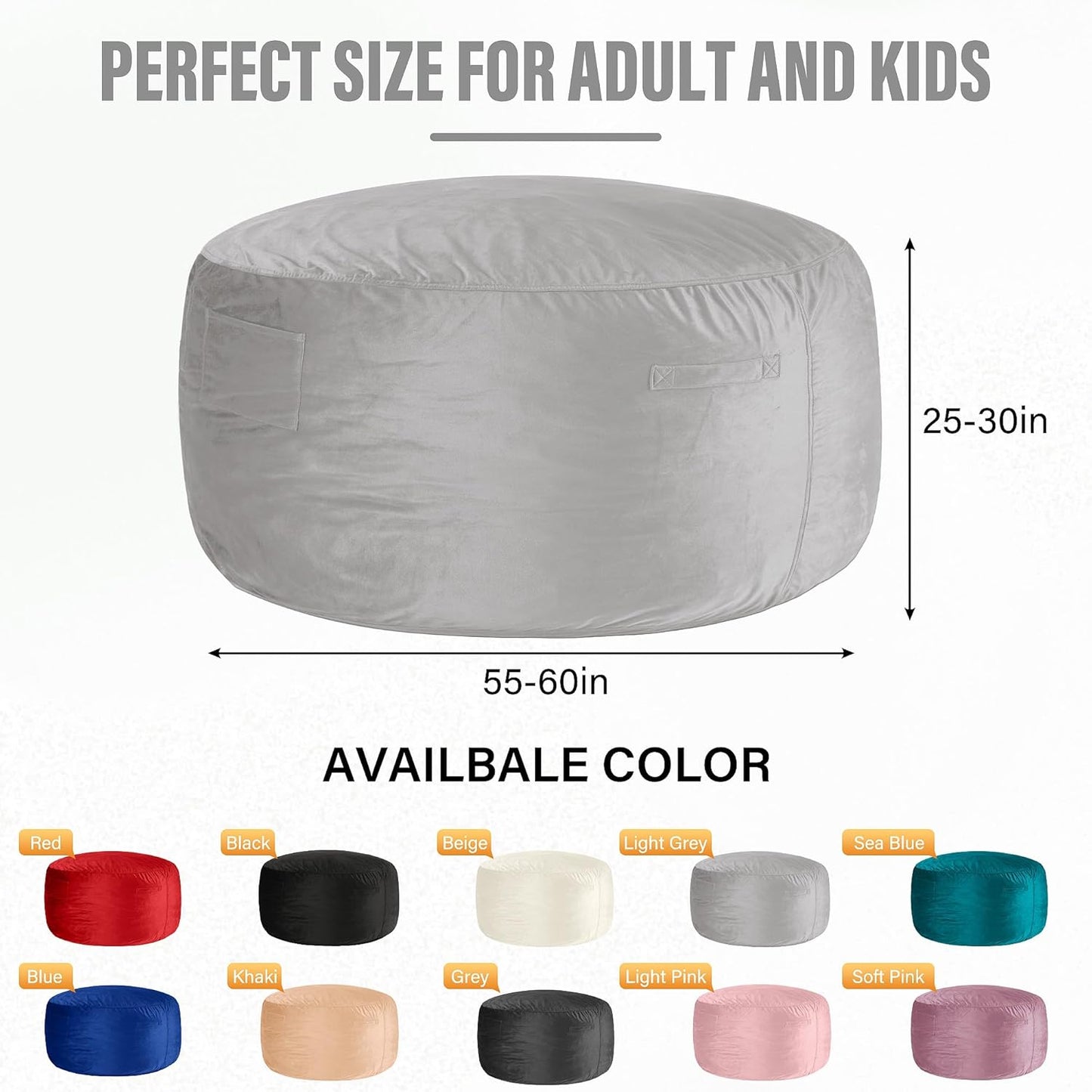 HABUTWAY Bean Bag Chair: Giant 6' Memory Foam Furniture Bean Bag Chair with Microfiber Cover - 6Ft,Light Grey