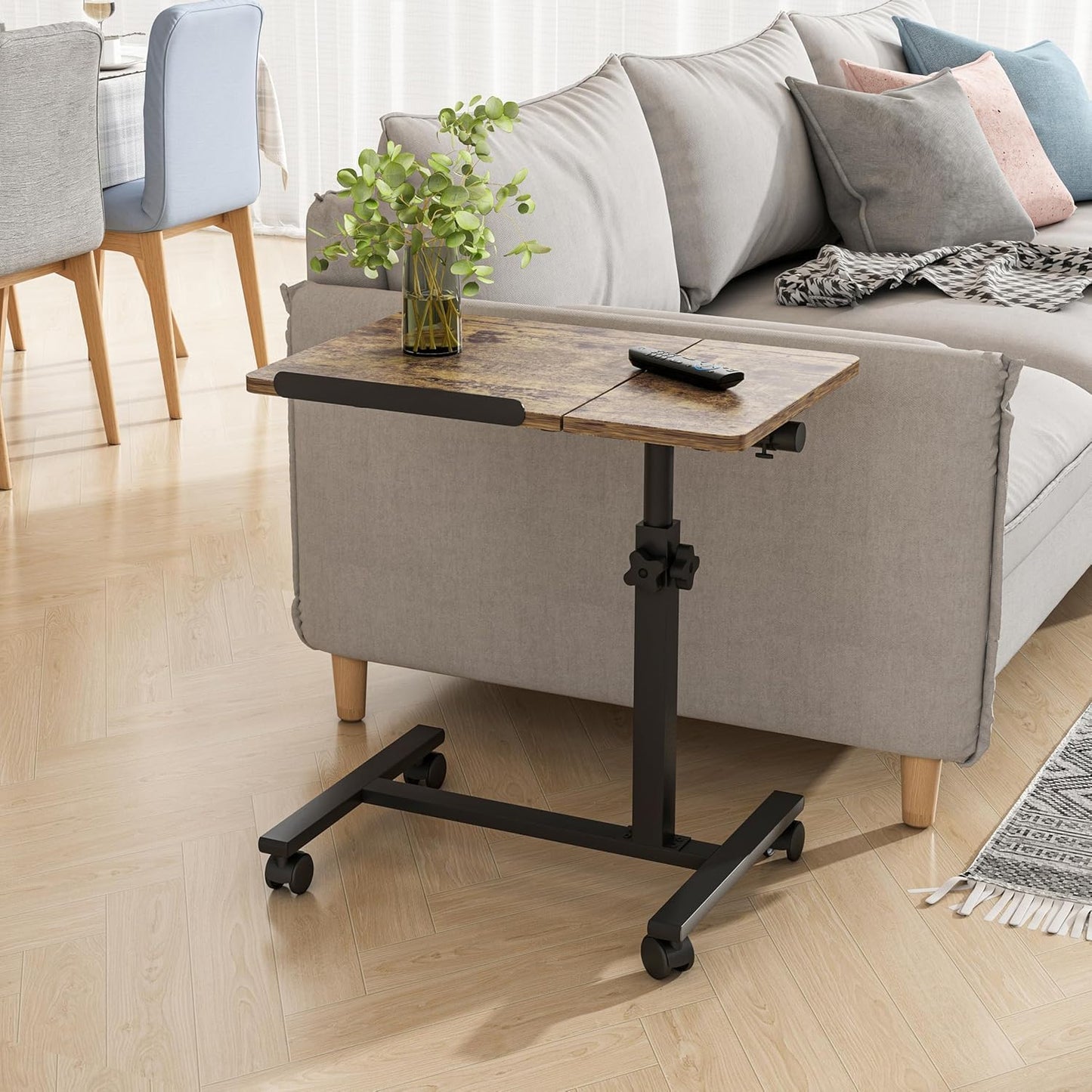 Overbed Table Bedside Desk Hospital Bed Table Mobile Rolling Laptop Stand Tilting Medical with Wheels Adjustable Height (Yellow)