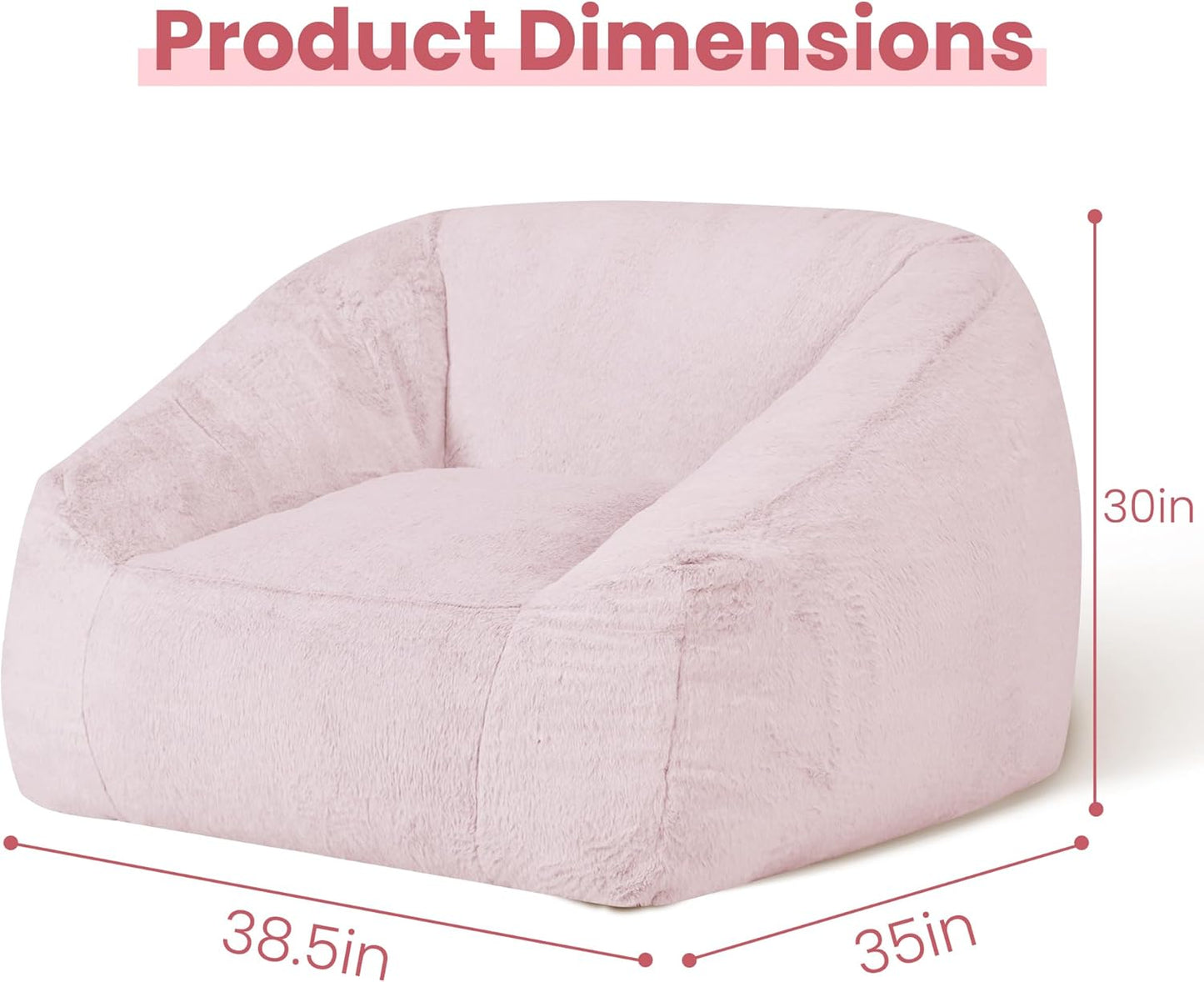 Bean Bag Chairs for Adults, Giant Beanbag Sofa Comfy Reading Chair, Oversized Bean Bag Chairs for Living Room Bedroom, Soft Faux Fur Fabric, 3.2FT, Pink, Plush