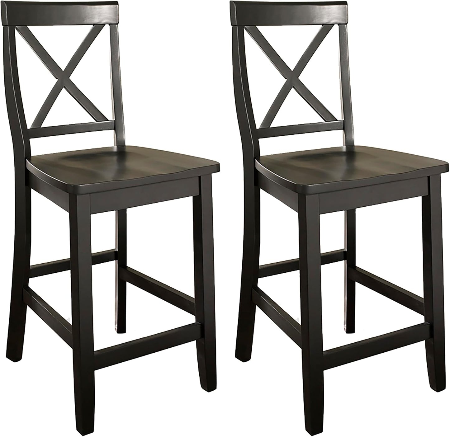 Crosley Furniture X-Back Wood Counter Height Bar Stools Set of 2, Black, 24-inch