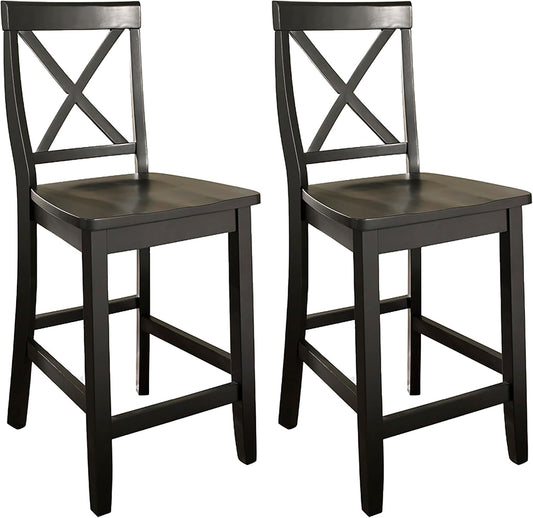 Crosley Furniture X-Back Wood Counter Height Bar Stools Set of 2, Black, 24-inch