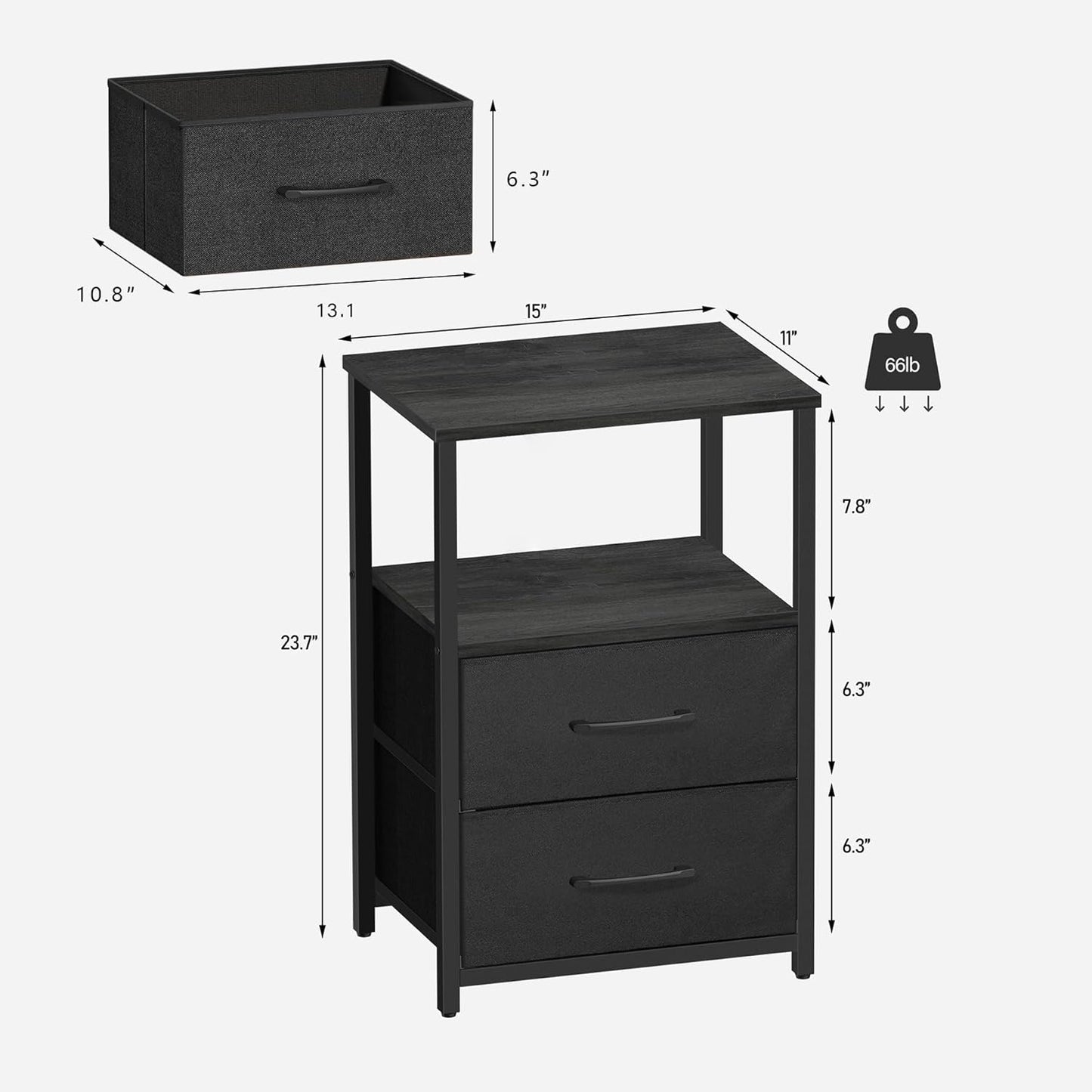 TUTOTAK End Table, Night Stand, Side Table, Nightstand with Cloth Drawer, Bedside Table for Livingroom, Bed Room, Charcoal Grey TB01BY087