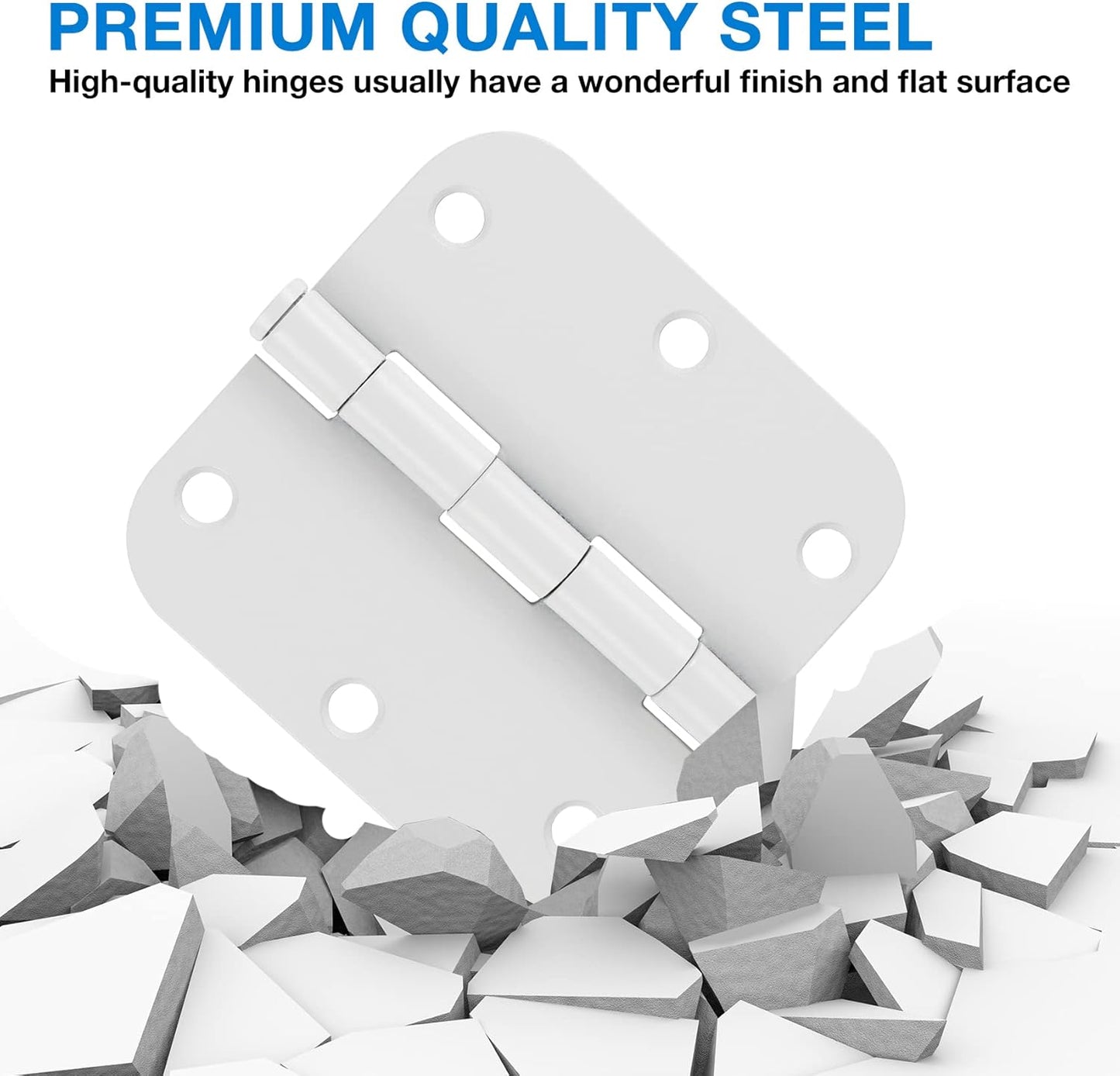 6 Pack 3.5 Inch Door Hinges White Matte Rounded 3 1/2 Inch Noise Free Iron Residential Standard Hinge for Interior Doors,House/Flat/Apartment/Dorm/Loft/Hut/Cottage-TCDHINGES Factory Hardware 3 ½"