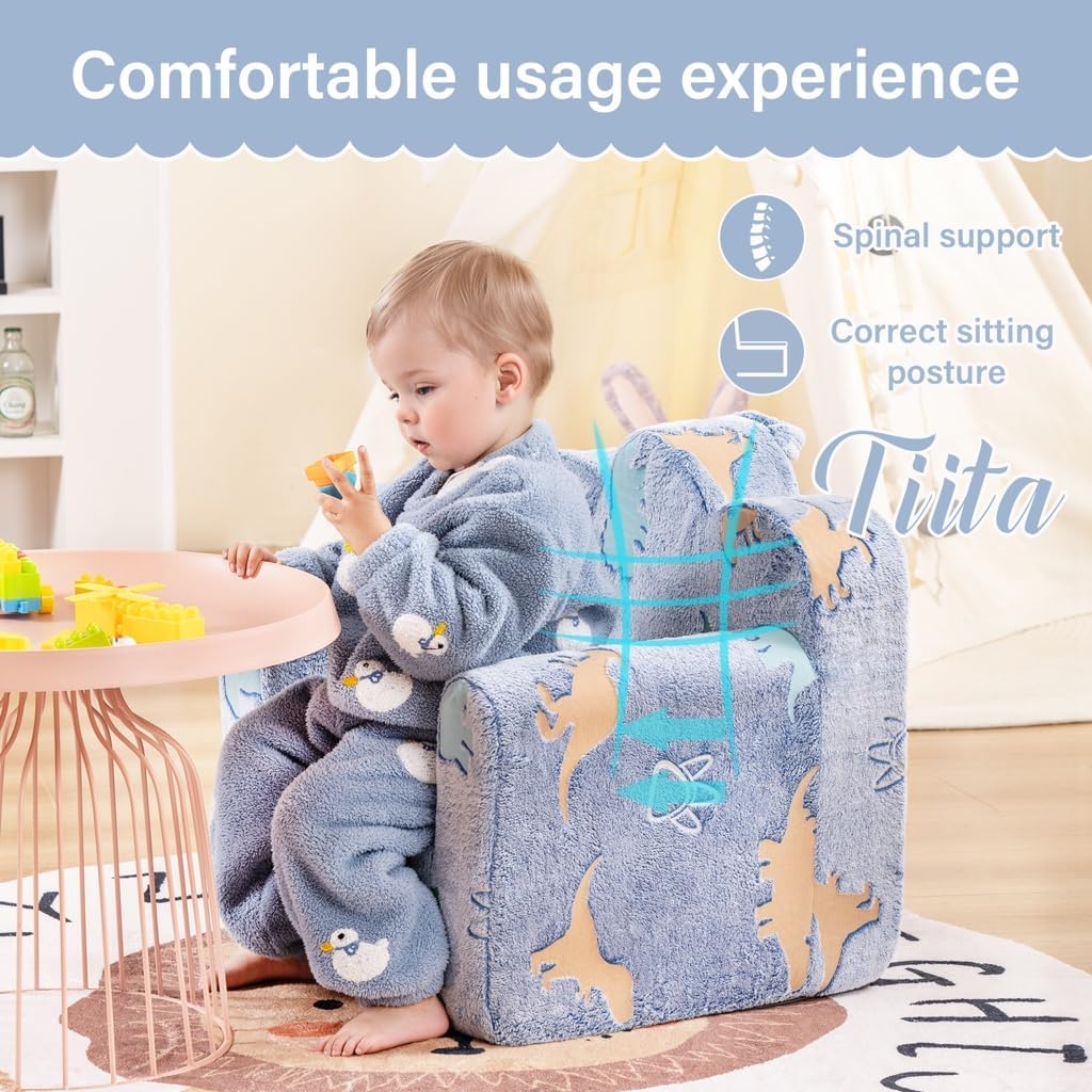 Tiita Kids Couch Plush Toddler Chair, Cloud-Like Glow in The Dark Kids Sofa Toddler Reading Chair with Washable Cover Carrying Handle, Convertible Children Sofa Chair for Girls and Boys