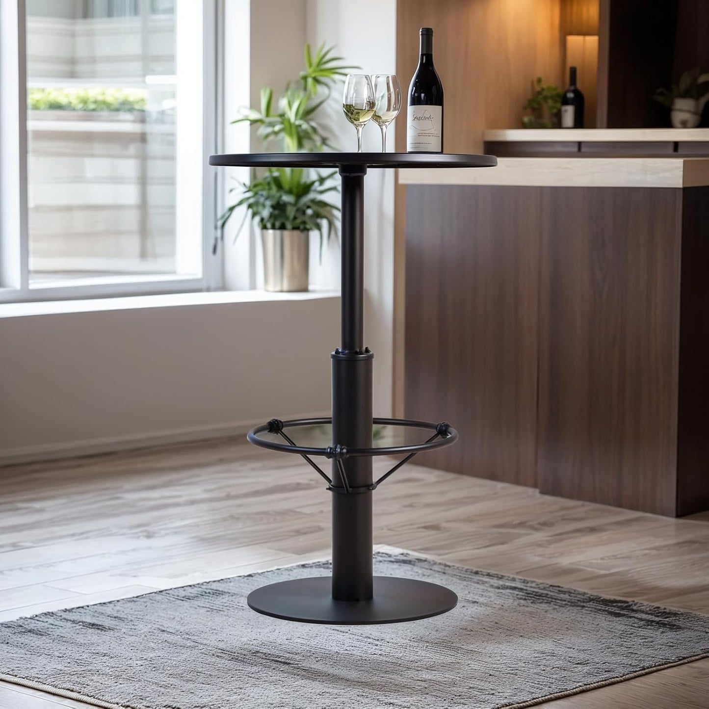 LOKKHAN 37.4" Tall High-top Table-Rustic Industrial Bar Table-23.6" Dia Round Metal Bar Height Standing Pub Table-Dining Room Bistro Table-Cocktail Table (Matte Black)