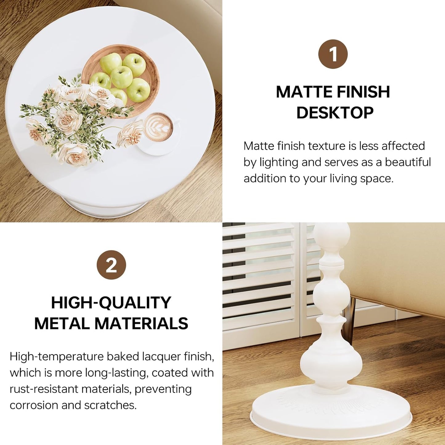 XIV Metal Small Round Side End Table, Vintage Matte Coffee Drink Cocktail Table, Accent Pedestal Table for Living Room Corners and Small Spaces, 21'' Height (White)