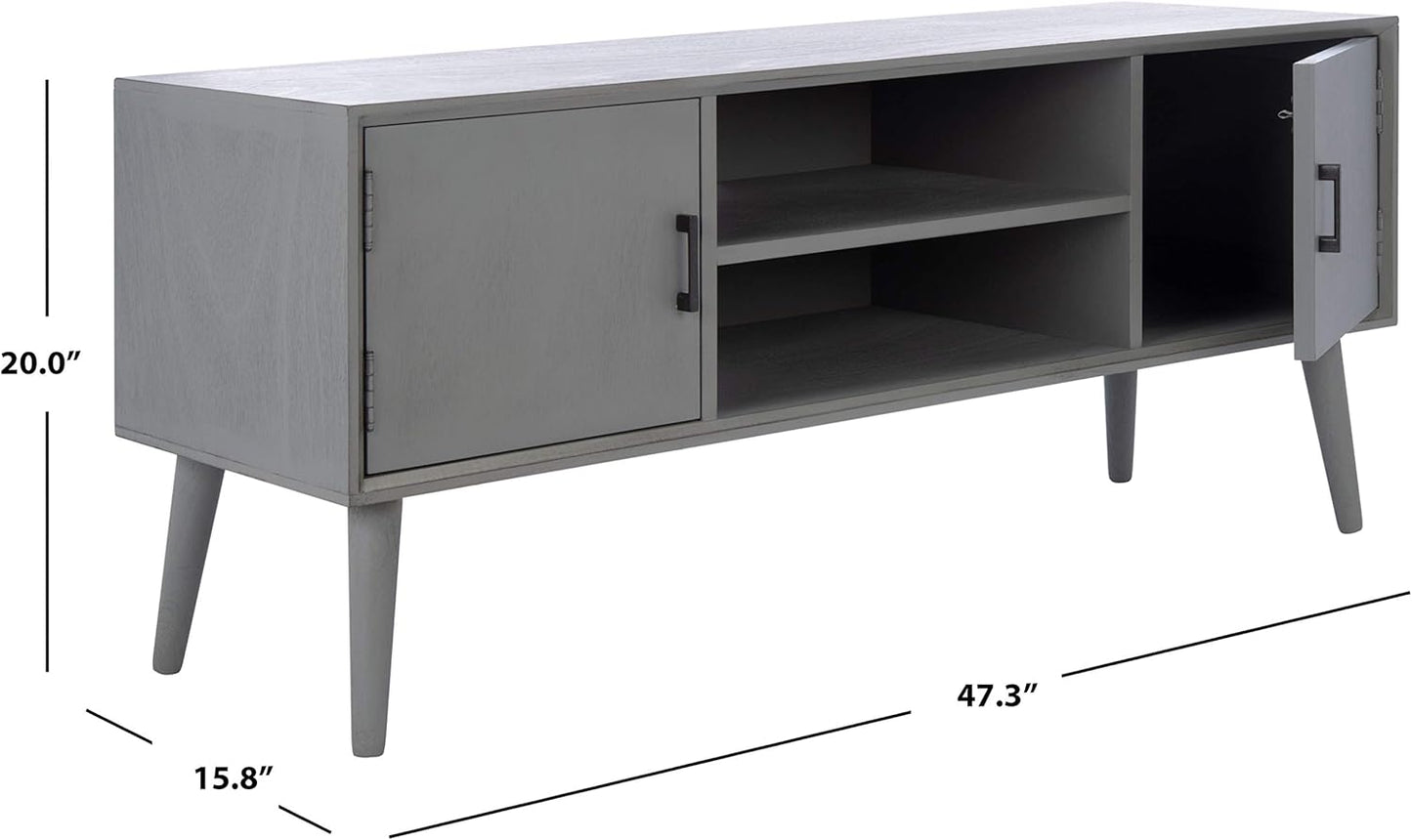 SAFAVIEH Sorrel TV Stand for up to 55" Flatscreen – Distressed Grey, 2 Doors with Interior Storage, 2 Open Shelves, Entertainment Media Console (MED5701D)