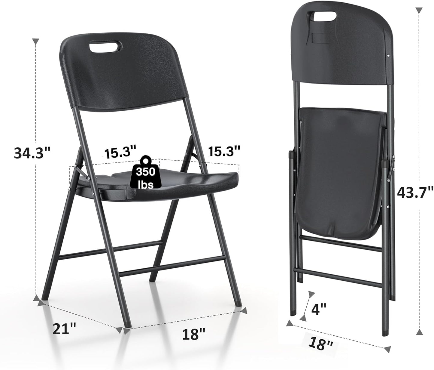 VECELO 4 Pack Folding Chairs, Indoor/Outdoor Use Plastic Seat with Steel Frame, for Events, Office, Wedding, Party, Stackable & Portable, Black