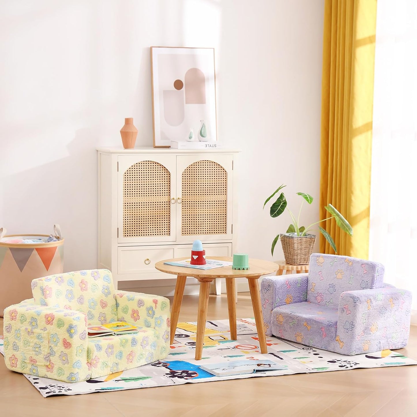 Tiita 2-in-1 Kids Sofa, Convertible Children Couch to Lounger, Flip Out Kids Chair, Toddler Armrest Chair Bed, Folding Kid Play Sofa for Girl or Boy, Flower