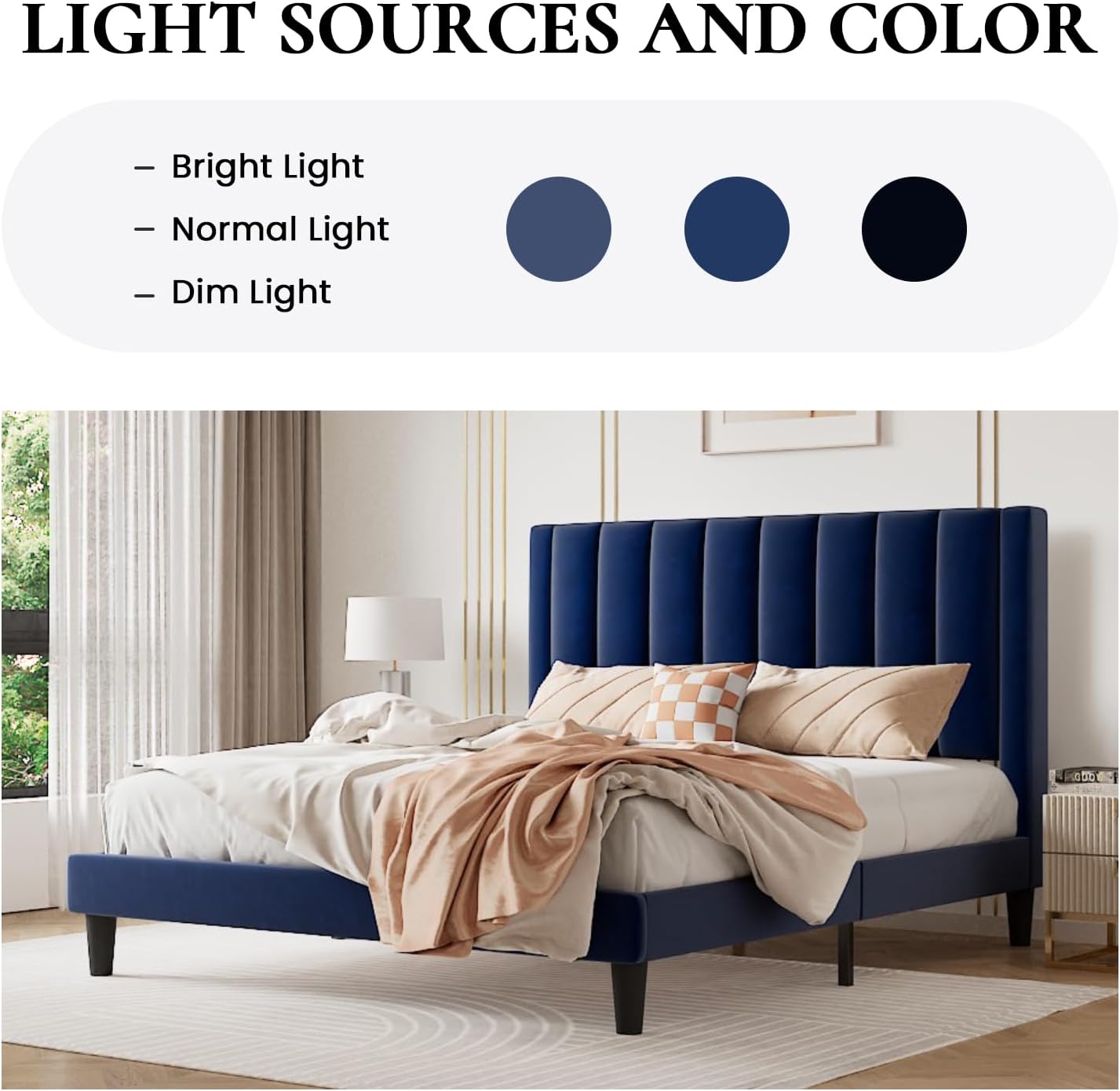 SHA CERLIN Twin Bed Frame/Velvet Upholstered Platform Bed Frame with Headboard/Strong Wood Slats Support/Mattress Foundation/No Box Spring Needed - Dark Blue