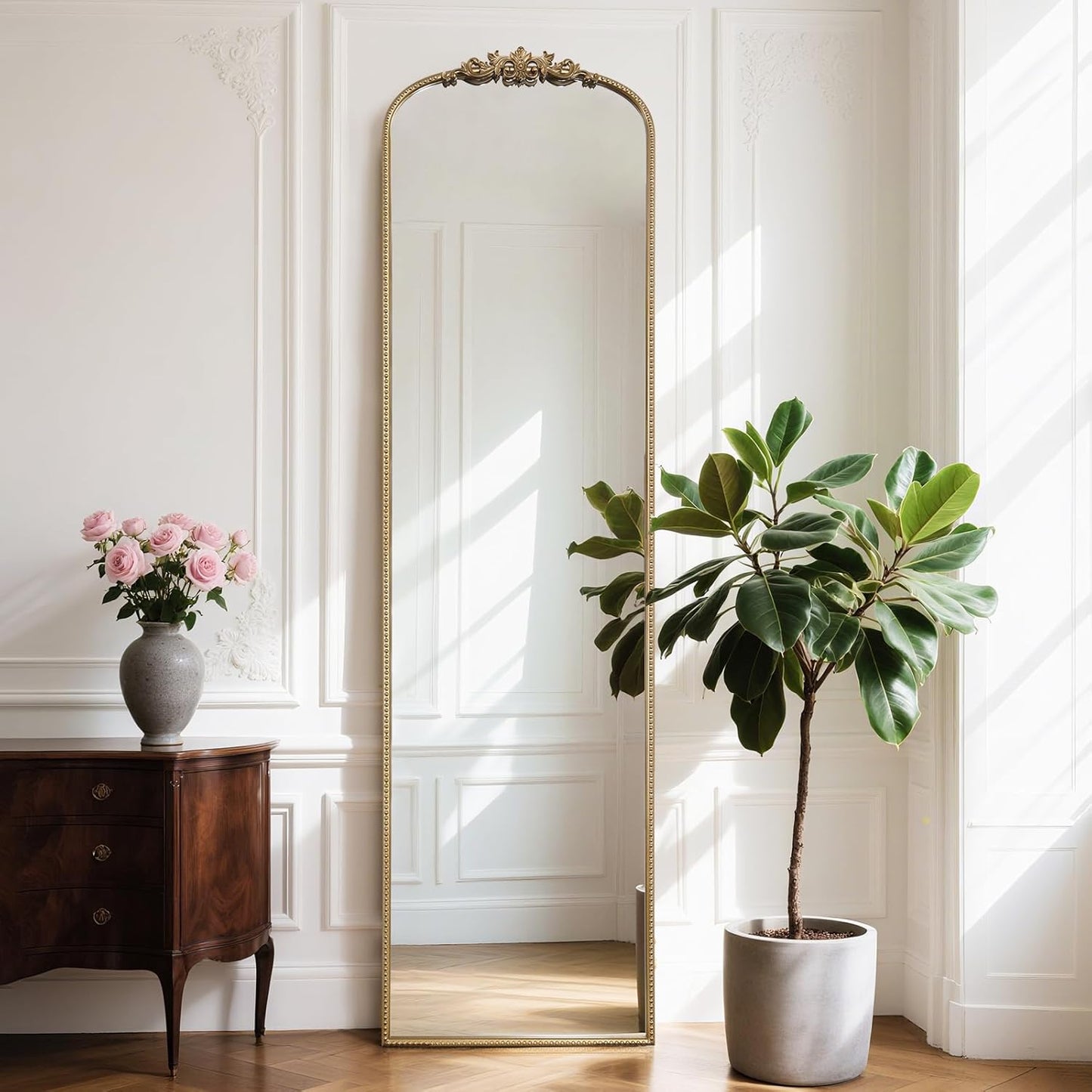 WallBeyond Arched Full Length Mirror Wall Mounted, 21x78 Inch Gold Antique Mirror, Vintage Metal Frame Full Body Mirro for Bedroom, Living Room, Hanging or Leaning