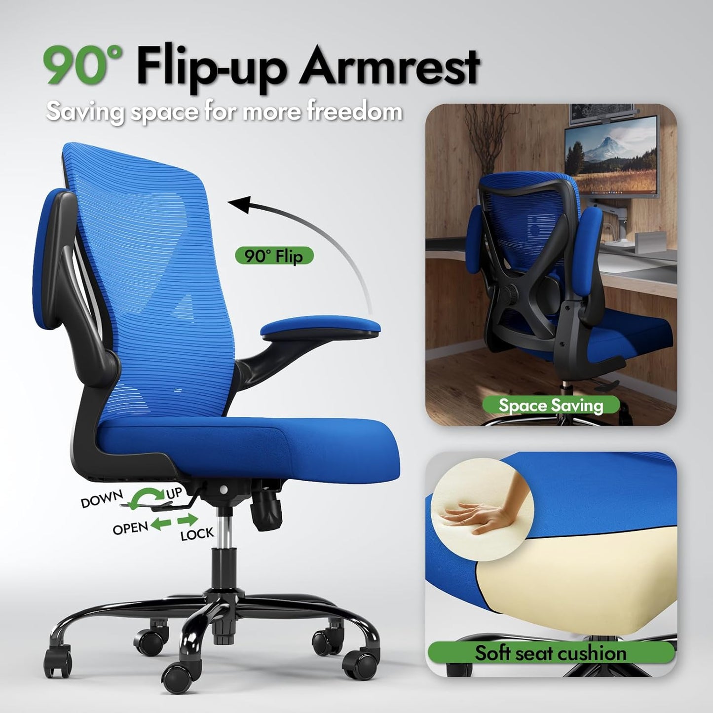 Ergonomic Office Chair - X-Shaped Computer Desk Chair Comfy, Gaming Chair, Office Chair with Lumbar Support, Mesh Office Chairs, Desk Chair for Long Hours(Black Blue)