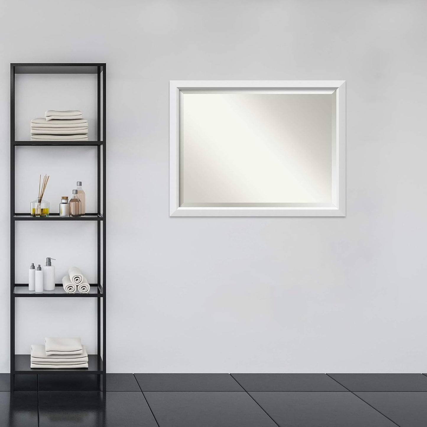 Amanti Art White Bathroom Mirror for Over Sink, 34x44 Blanco White Rectangle Vanity Mirror, X-Large Modern Contemporary Wood Frame, Hangs Horizonally and Vertically, Bathroom Wall Decor, Beveled Edge