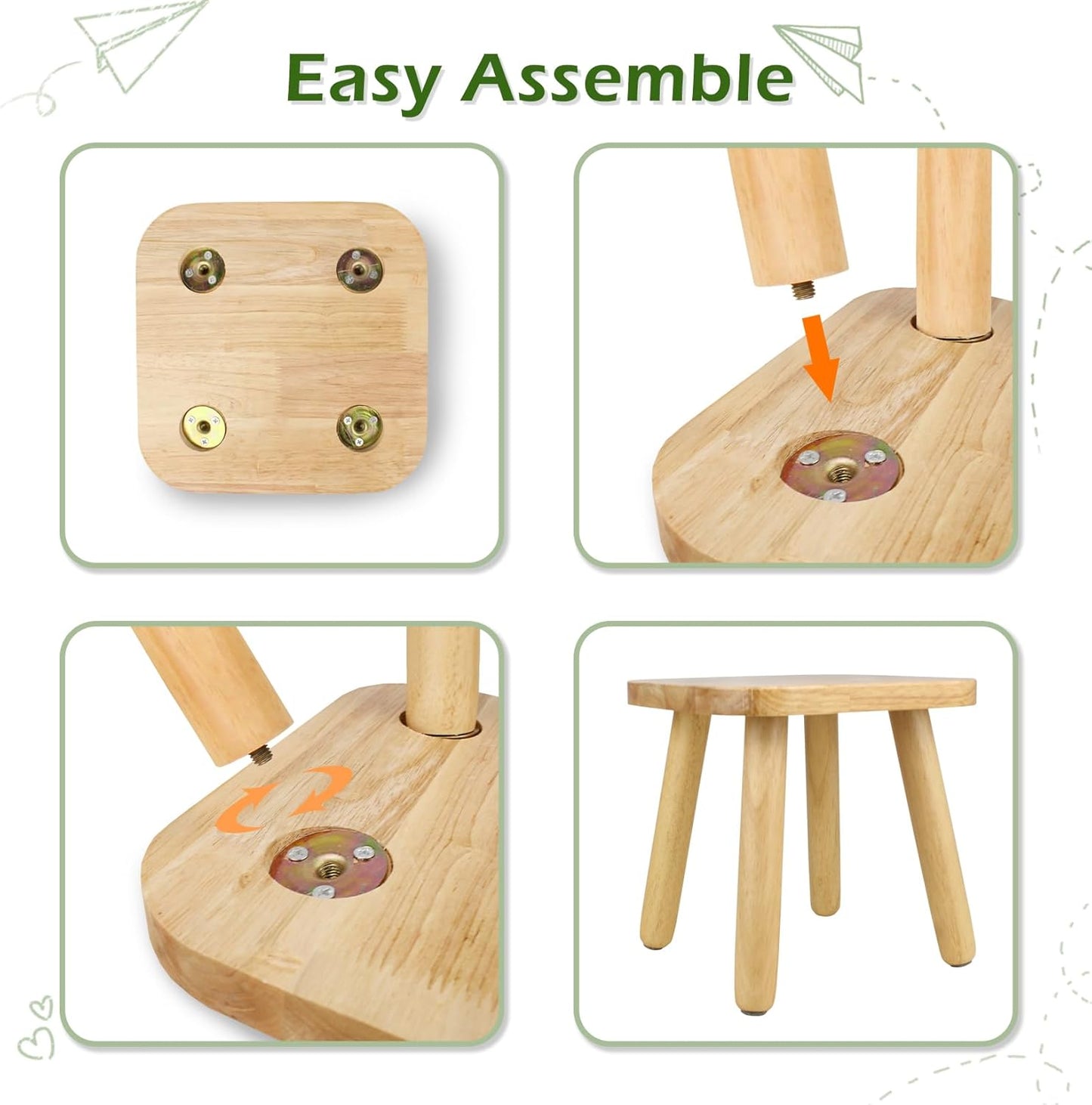 BEE&OAK Wooden Step Stools for Adults, Solid Rubber Wood Non-Slip Step Foot Stool, Heavy Duty 300 lbs One Step Stool for Bedroom, Bathroom, Kitchen (Natural, 9.25" (D) x 9.25"(W) x 8.86"(H))