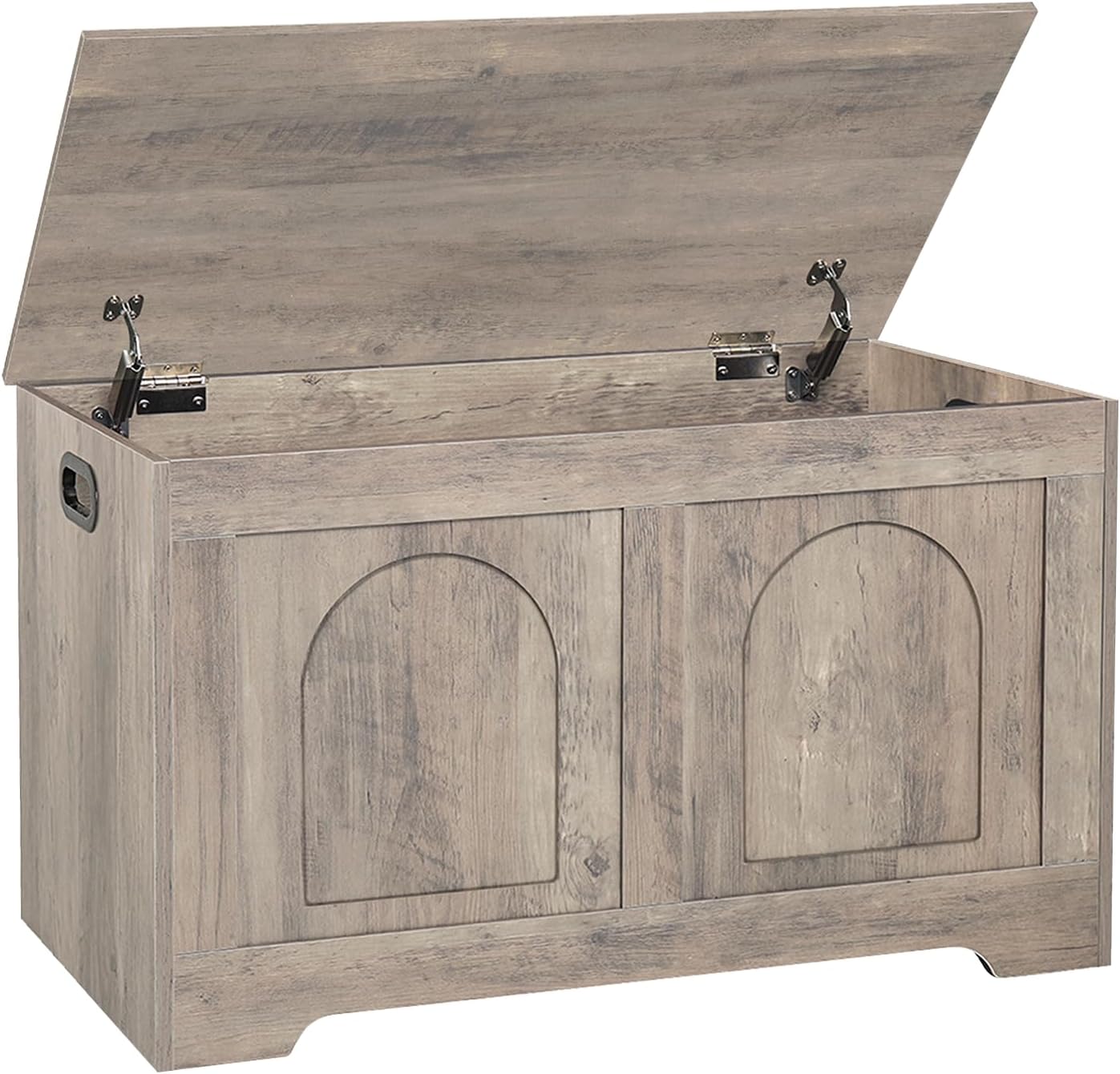 DINZI LVJ Storage Chest, 31.5”Wooden Storage Box with 2 Safety Hinges, Entryway Bench with Flip-Top, Sturdy Trunk for Living Room, Bedroom, Easy Assembly, Greige