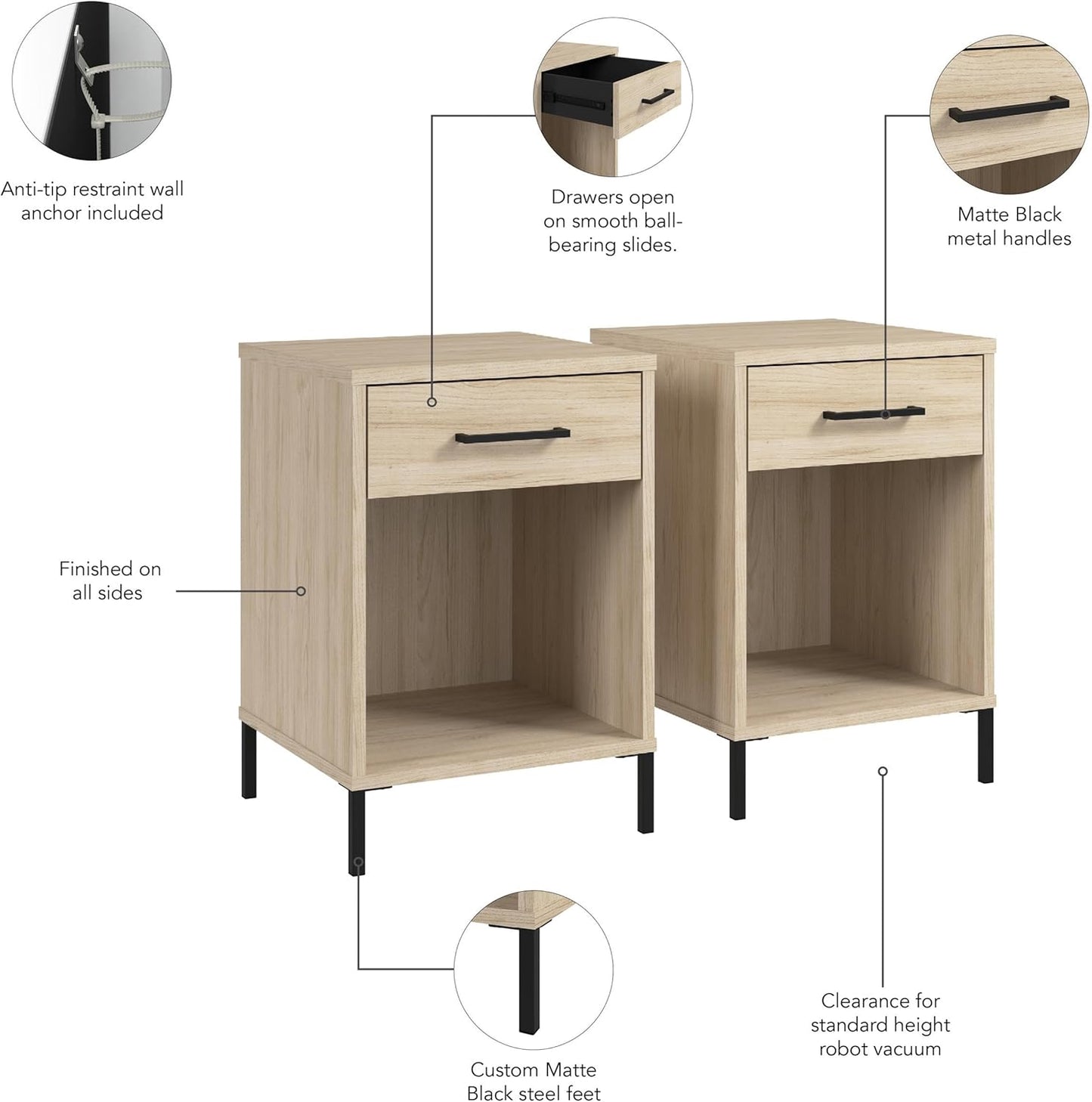Bush Furniture Essence Small End Table Set of 2 | Side Tables, Home Organization and Storage for Living Room, Bedroom, or Entryway