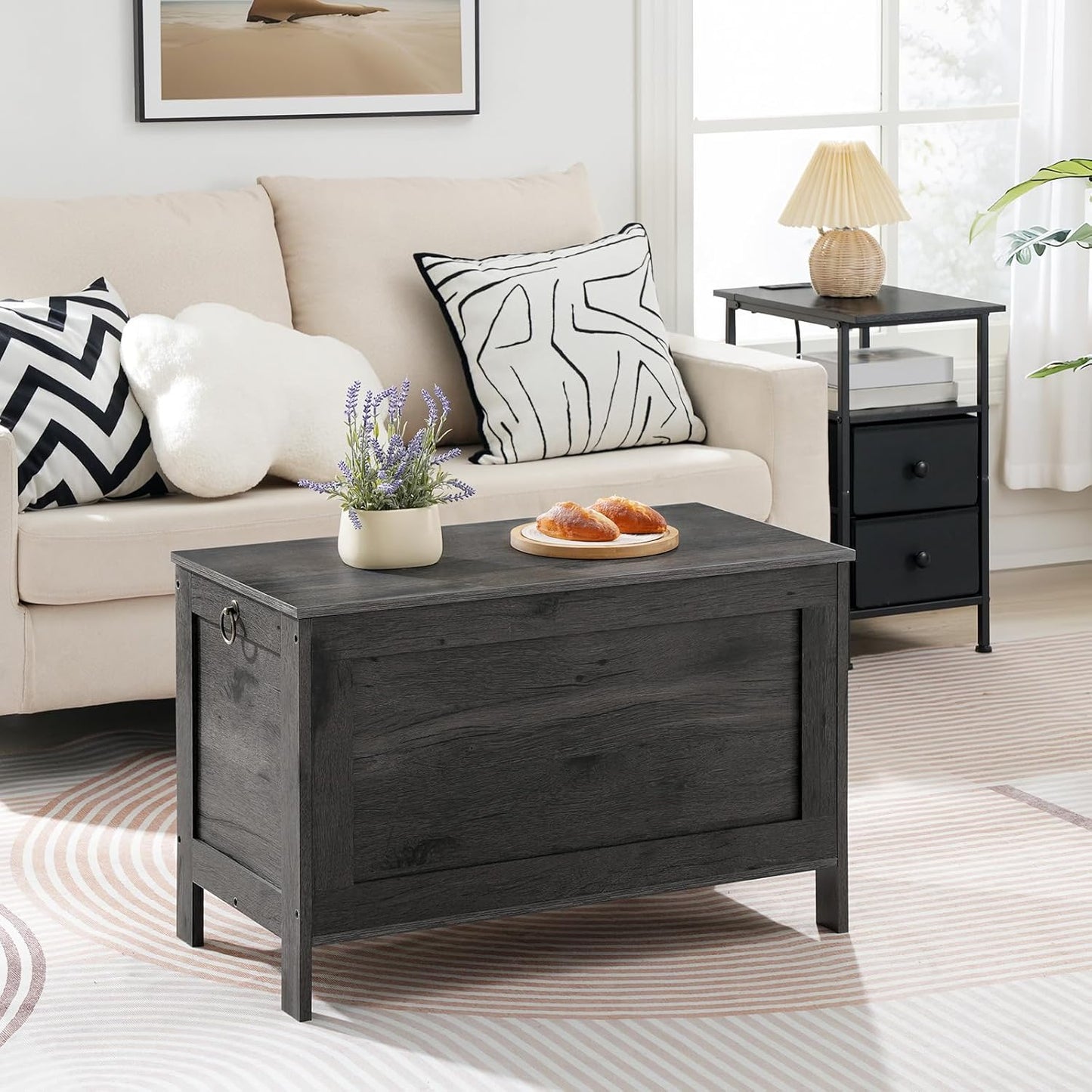 HOOBRO Toy Box, Retro Wooden Look Storage Chest with Safety Hinge, Entryway Storage Bench Supports 220 lb, 29.9 x 15.7 x 18.9 Inches Toy Chest Organizer, Easy Assembly, Charcoal Black BC75CW01G1