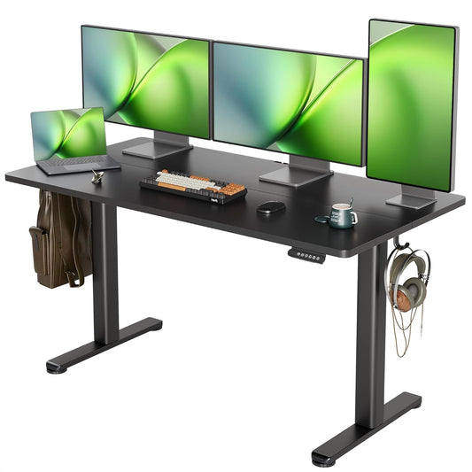 Seang Standing Desk with Adjustable Height, 55x24 Inch Electric Stand Up Desk for Home Office, Studio, Computer Workstation, Black Top