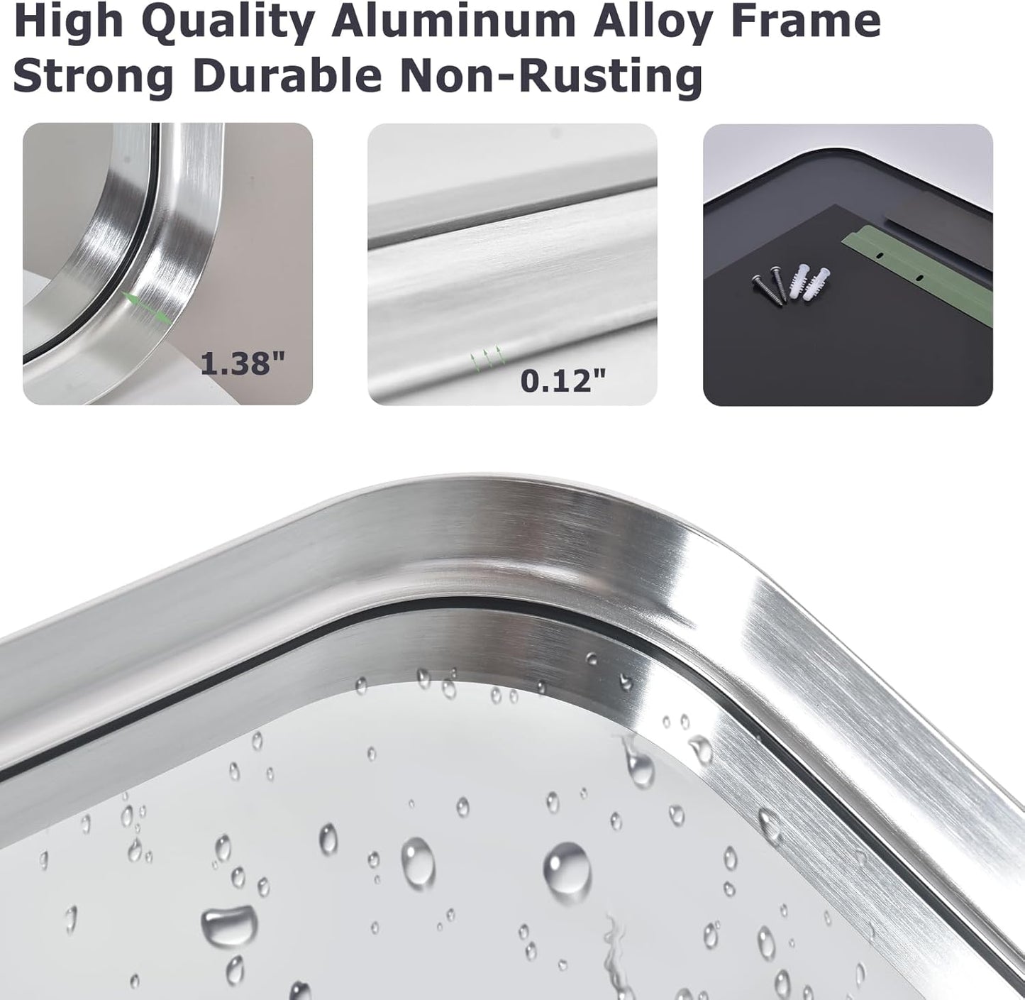 Silver Bathroom Mirror for Wall, 36x24 Inch Rectangular Aluminum Alloy Framed Mirror, Modern Wall Mounted Vanity Mirror for Bathroom, Vertical or Horizontal